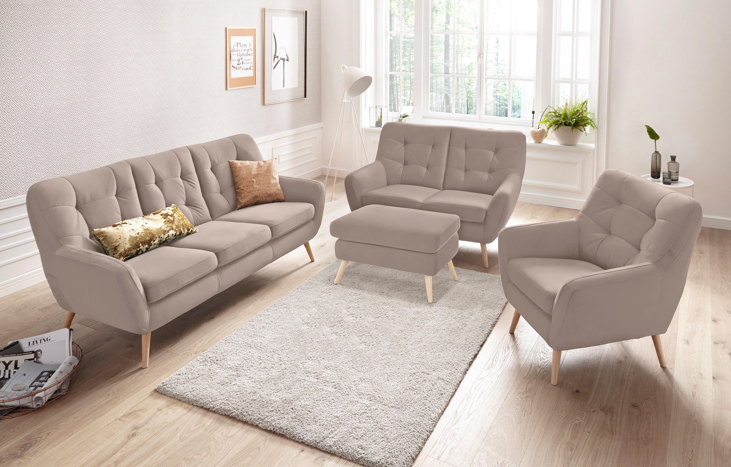 Thumbnail - exxpo - sofa fashion Hocker "Scandi bequem und elegant mit hohem Holzfuß" bequem und elegant mit hohem Holzfuß