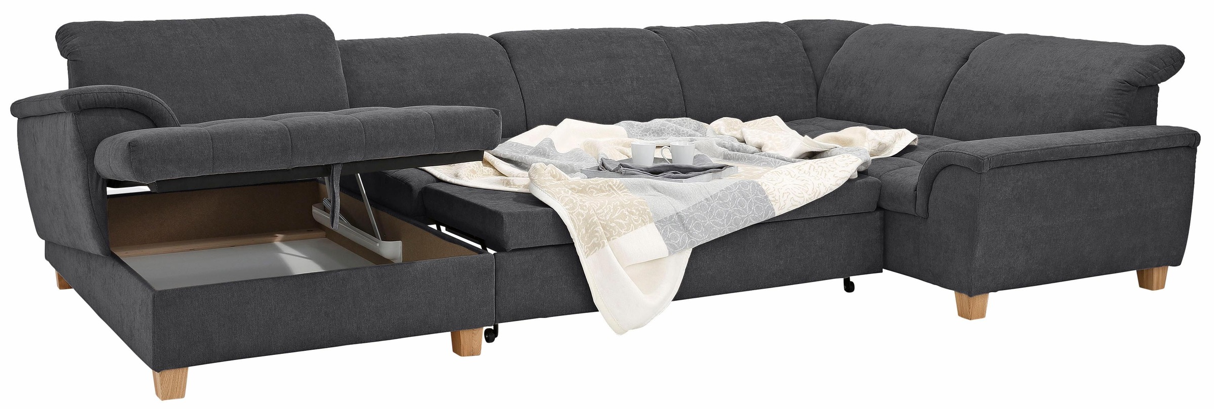Home affaire Wohnlandschaft »Lyla U-Form«, wahlweise mit Rückenfunktion und zusätzlich mit Bett + Bettkasten