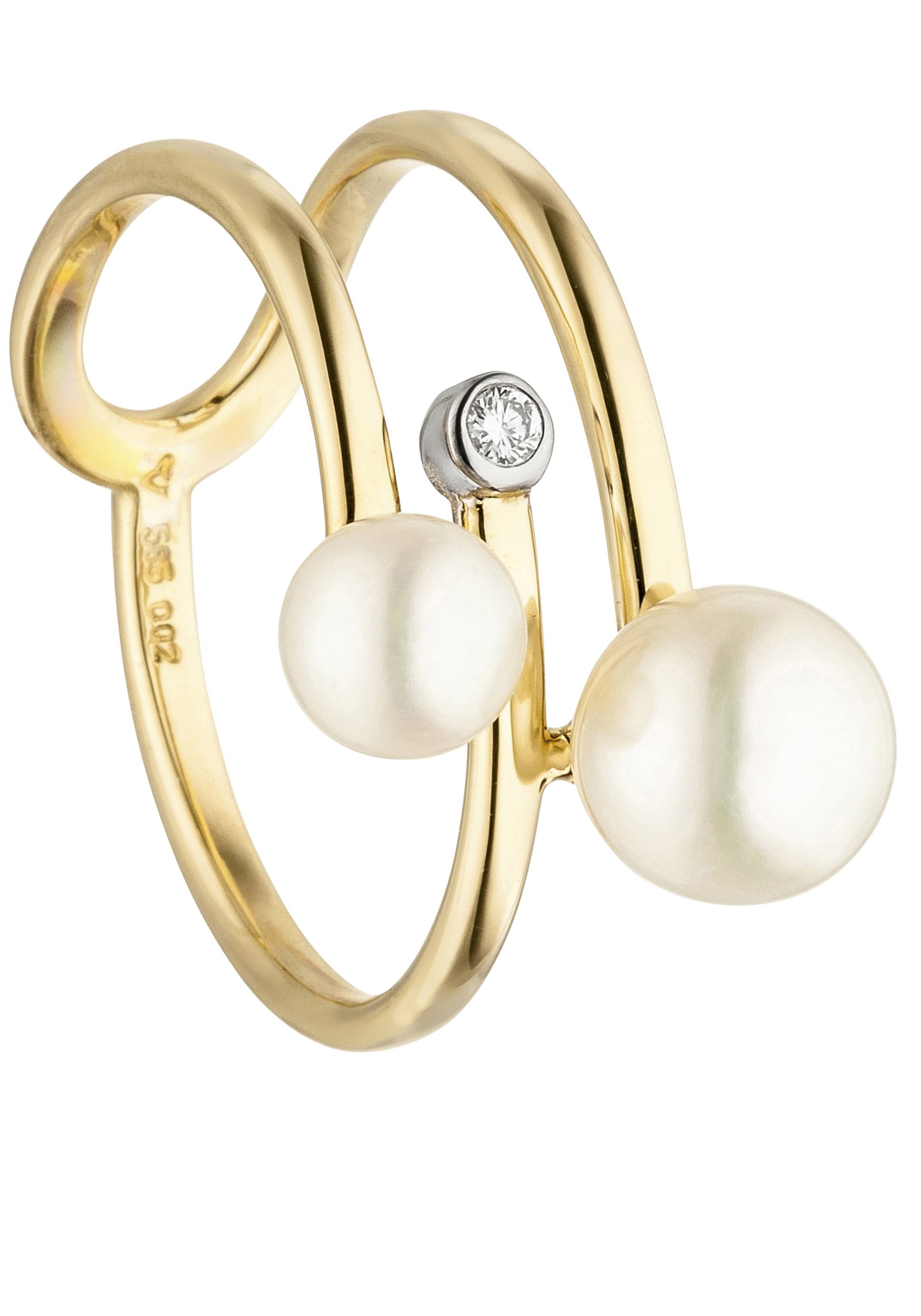 »Ring kaufen BAUR mit JOBO | Perlenring und Diamant«, 2 Perlen 585 Gold