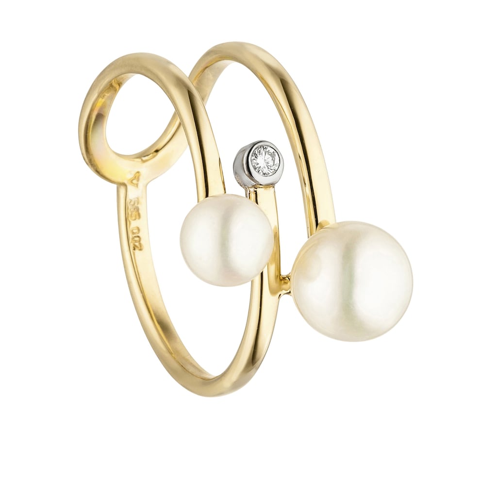 JOBO Perlenring »Ring mit 2 Perlen und Diamant« 585 Gold