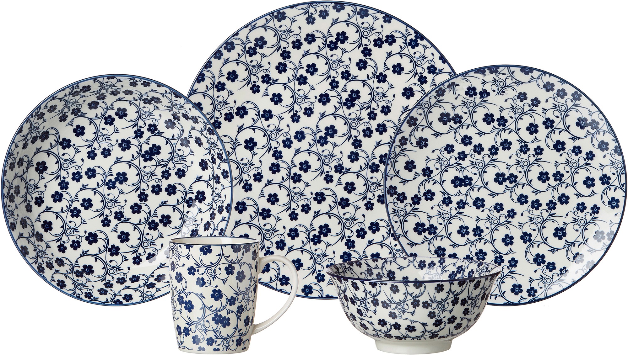 Speiseteller RITZENHOFF & BREKER "ROYAL SAKURA", weiß (weiß, blau), Ø:26,5cm, Keramik, Speiseteller, Speiseteller, Teller Set, Keramik, Ø 26,5 cm 2