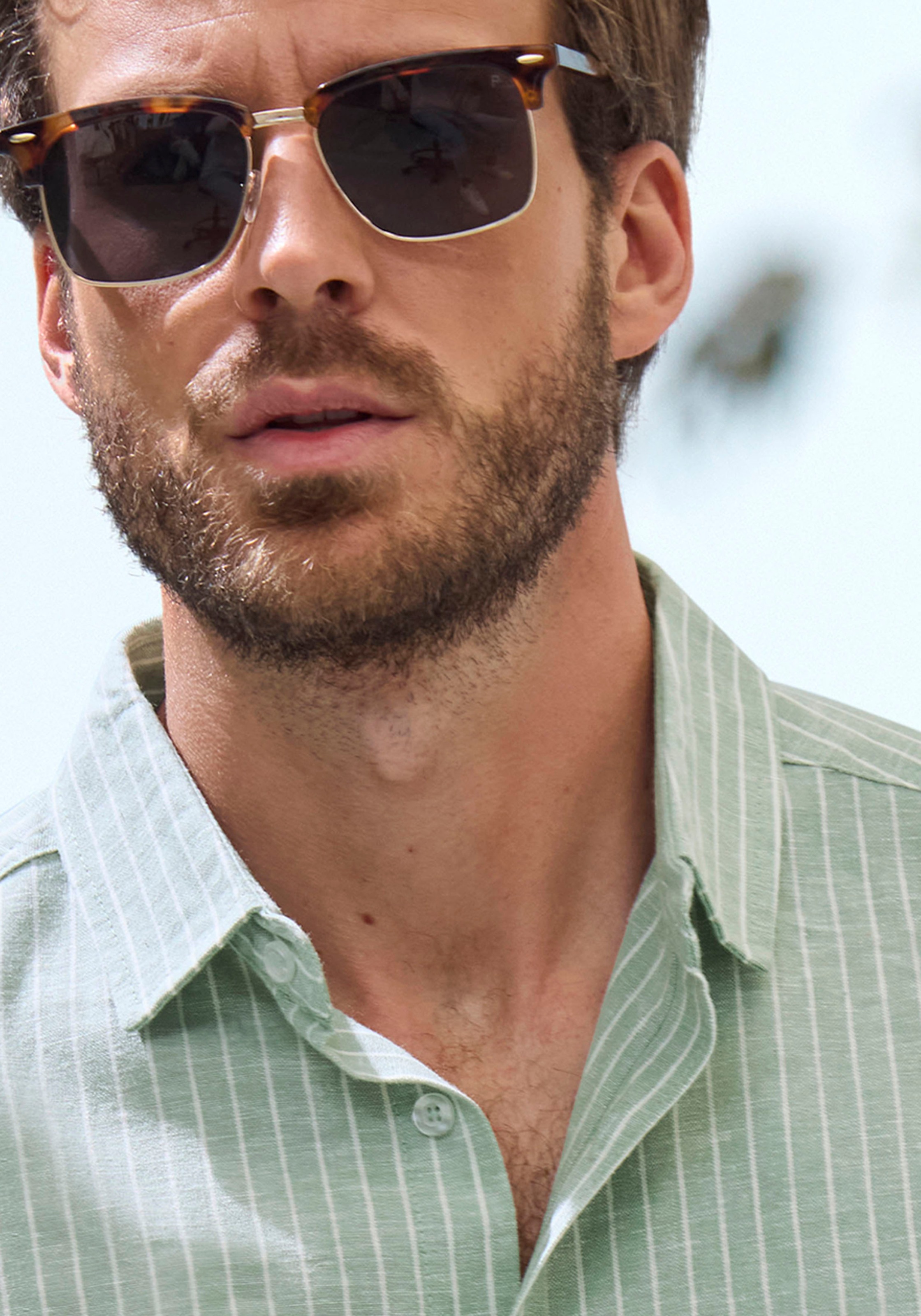Thumbnail - John Devin Langarmhemd "in Leinenoptik,", Streifenhemd aus reiner Baumwolle, regular-fit