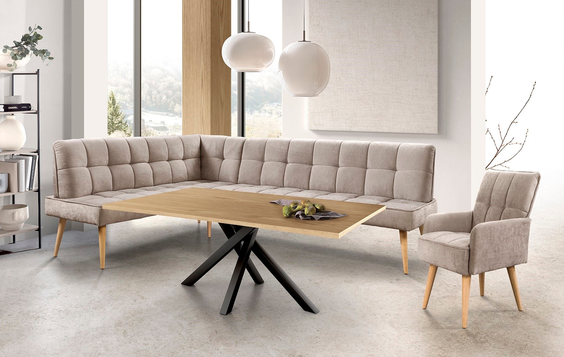 exxpo - sofa fashion Eckbank "Latte" moderne Sitz- und Rückensteppung, bequem und elegant, hoher Holzfuß