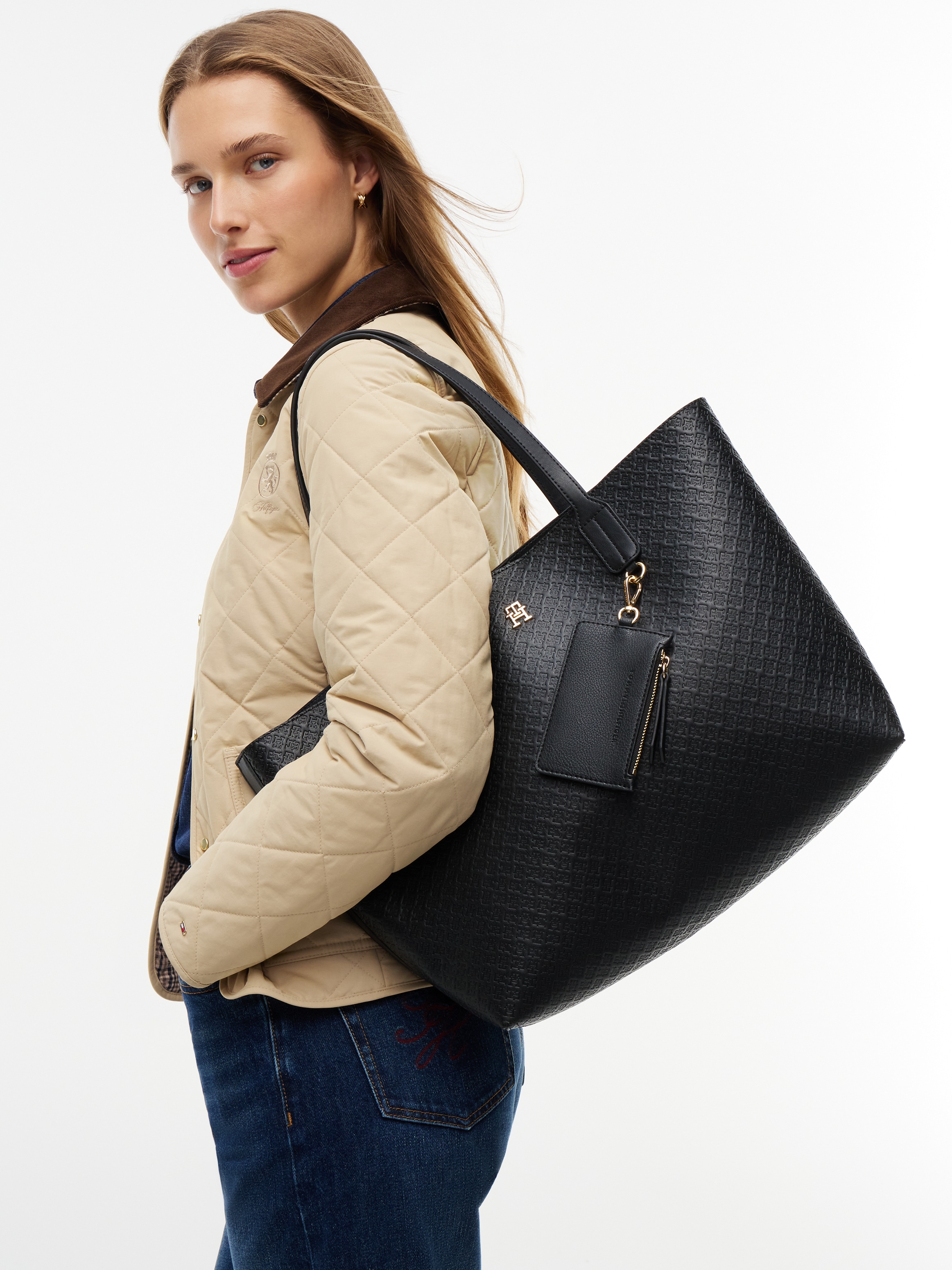 Tommy Hilfiger Handtasche »TH ICON TOTE MONO« Damen Schultertasche mit TH-Allover-Logoprägung