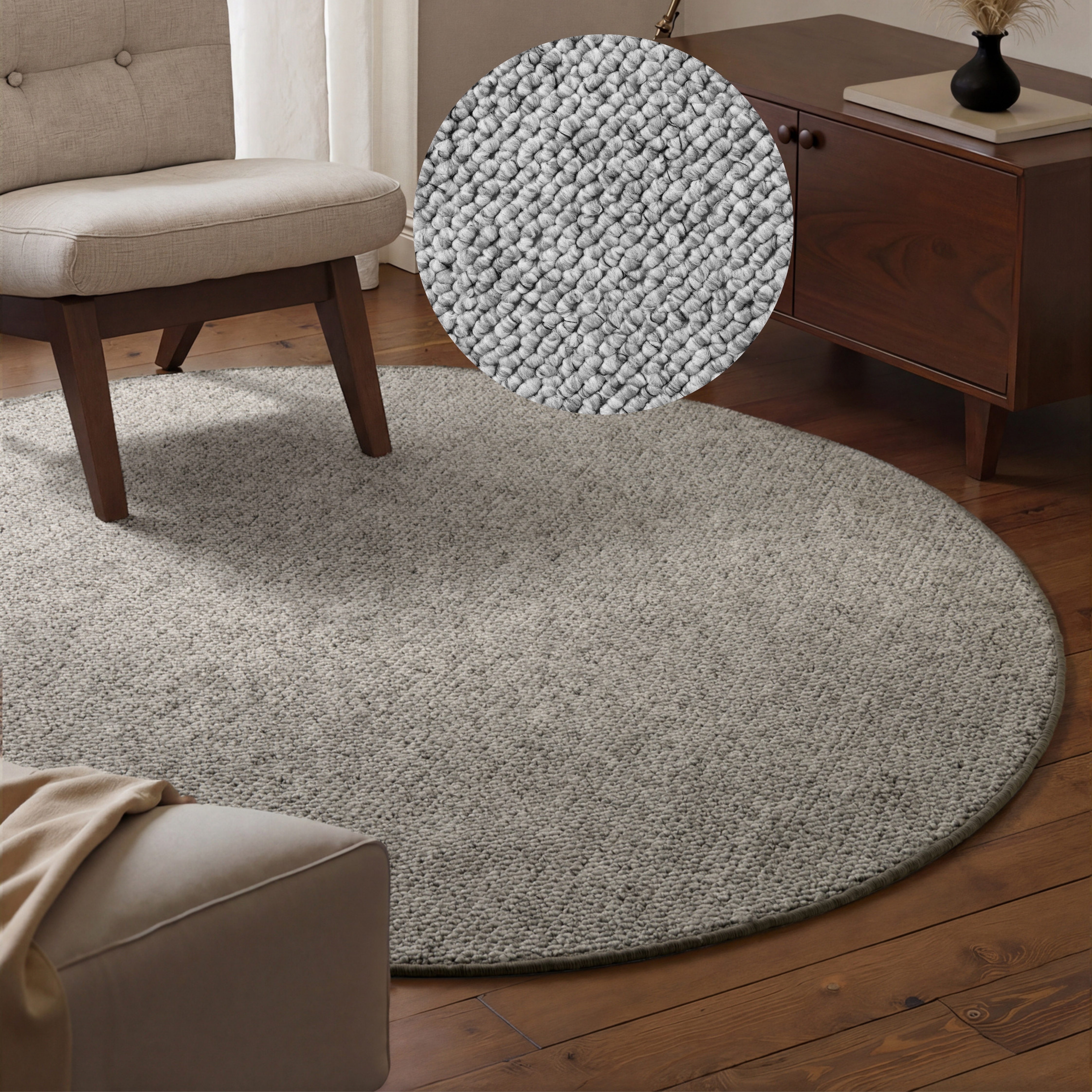 HANSE Home 1100000002199 "Wolly 2" rund 12 mm Höhe Flachgewebe, Läufer, Skandi, Woll-Optik, Esszimmer, Wohnzimmer, Flur