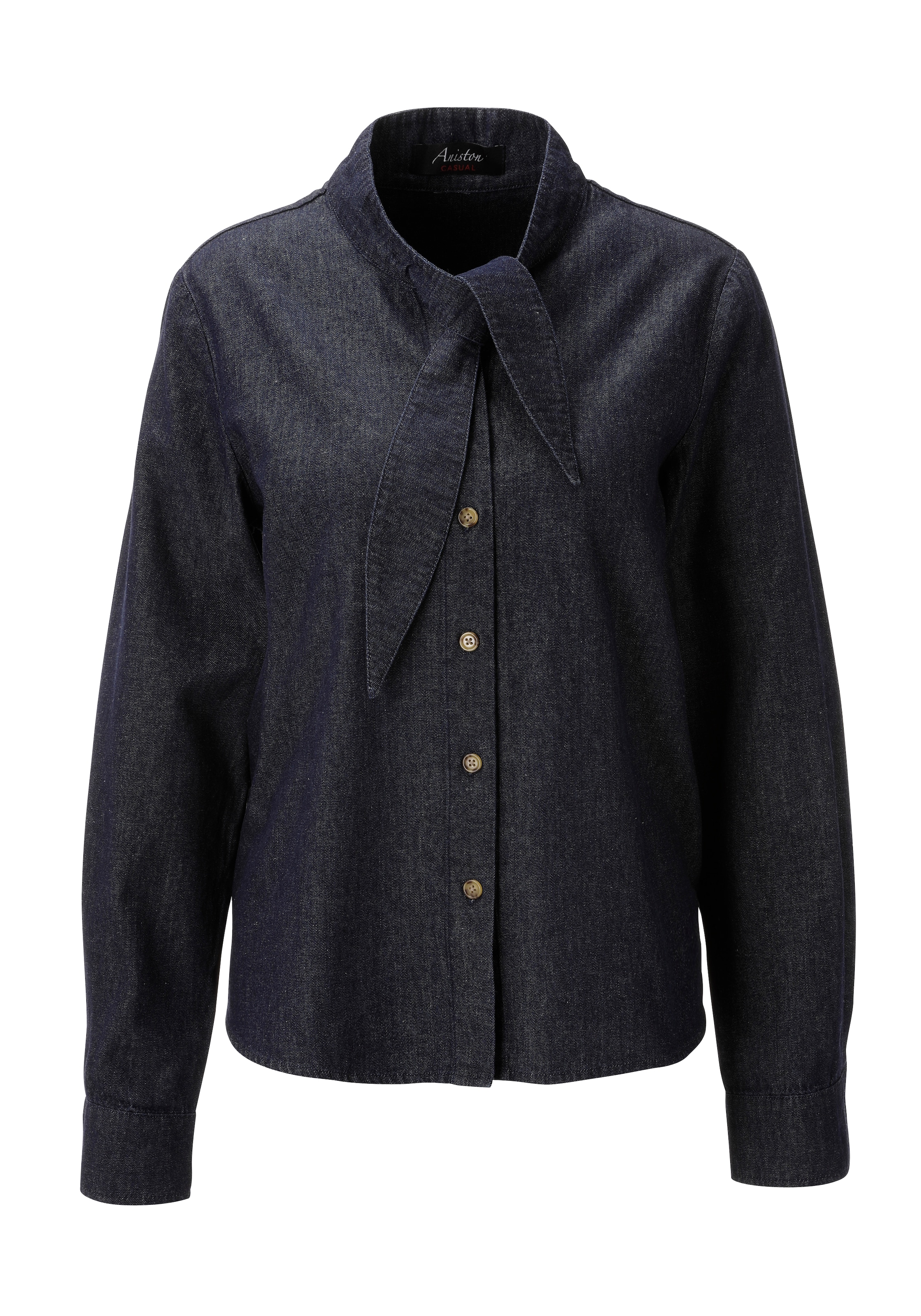 Aniston CASUAL Jeansbluse mit kleiner Schluppe am Rundhals-Ausschnitt - NEUE KOLLEKTION