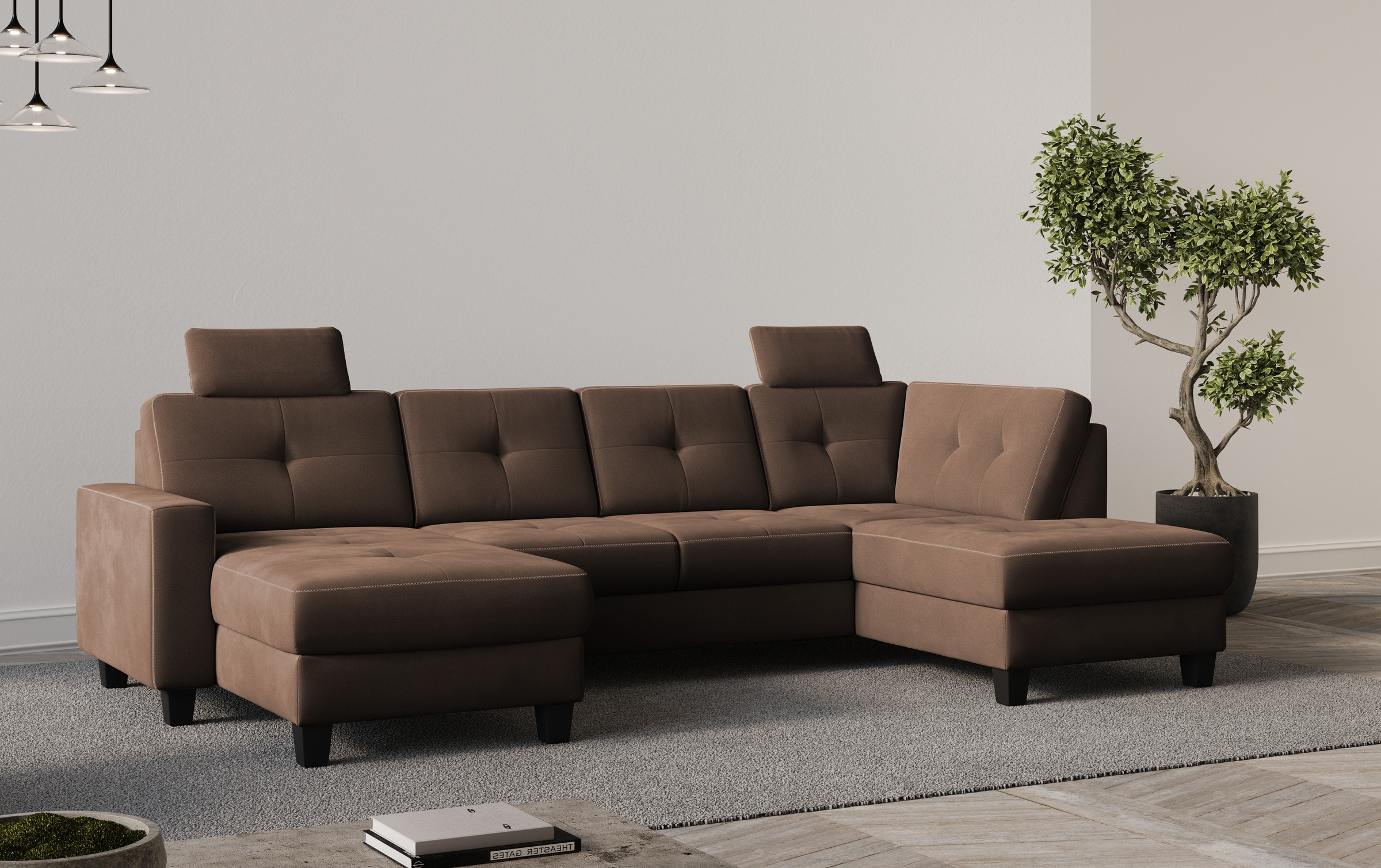 Wohnlandschaft HOME AFFAIRE "Varese", braun (dunkelbraun), B:304cm H:91cm T:170cm, 100% Polyester, Sofas, Wohnlandschaft, wahlweise mit Bettfunktion und Bettkasten