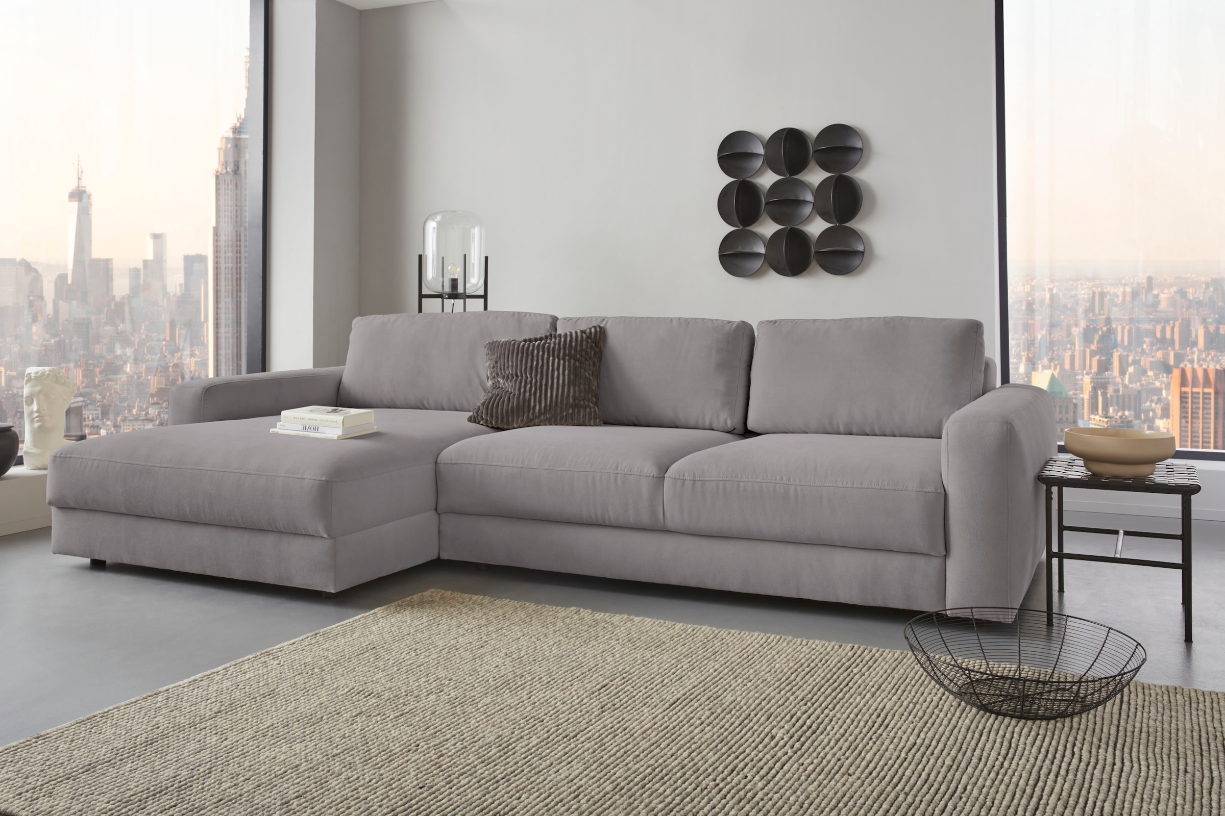 Home affaire Bloomfield Corner Sofa XXL with Seat Depth Adjustment grey 303cm
