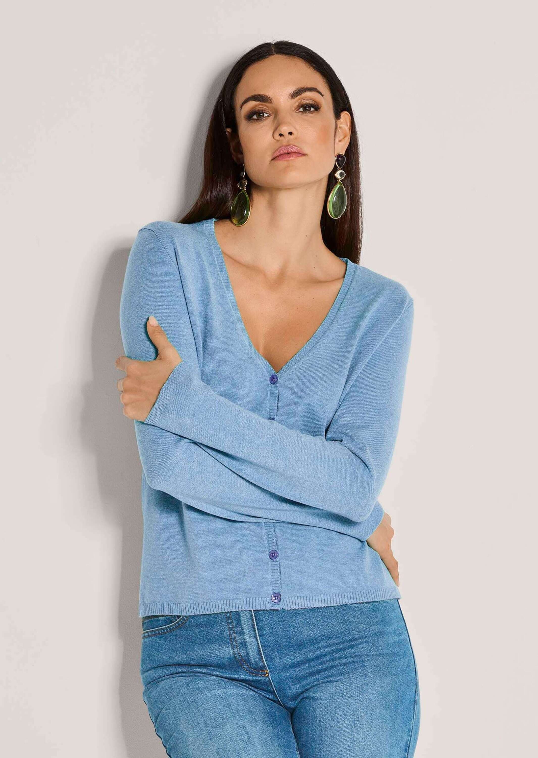 MADELEINE Strickjacke »Strickjacke Langarm Jacke im Feinstrick mit V-Ausschnitt«