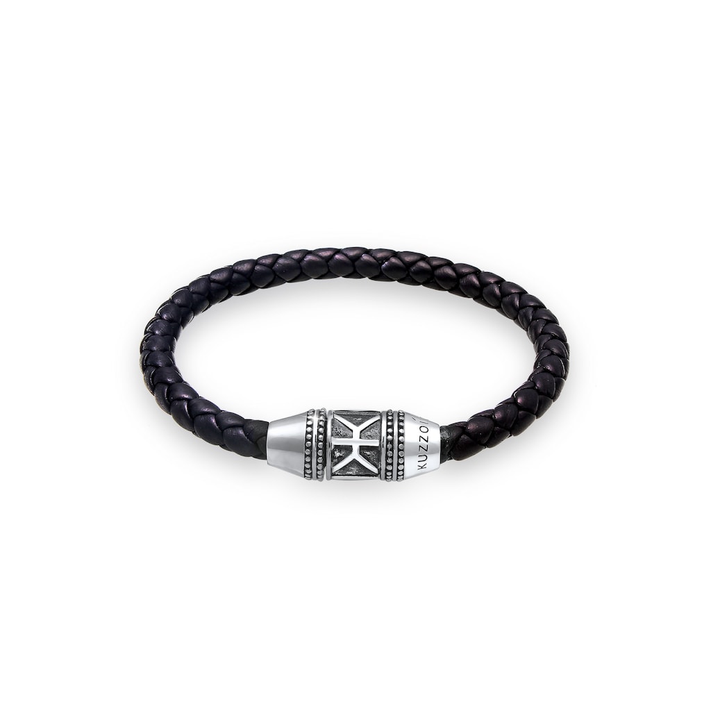 Kuzzoi Armband »Herren Leder Logo Magnet-Verschluß 925 Silber«