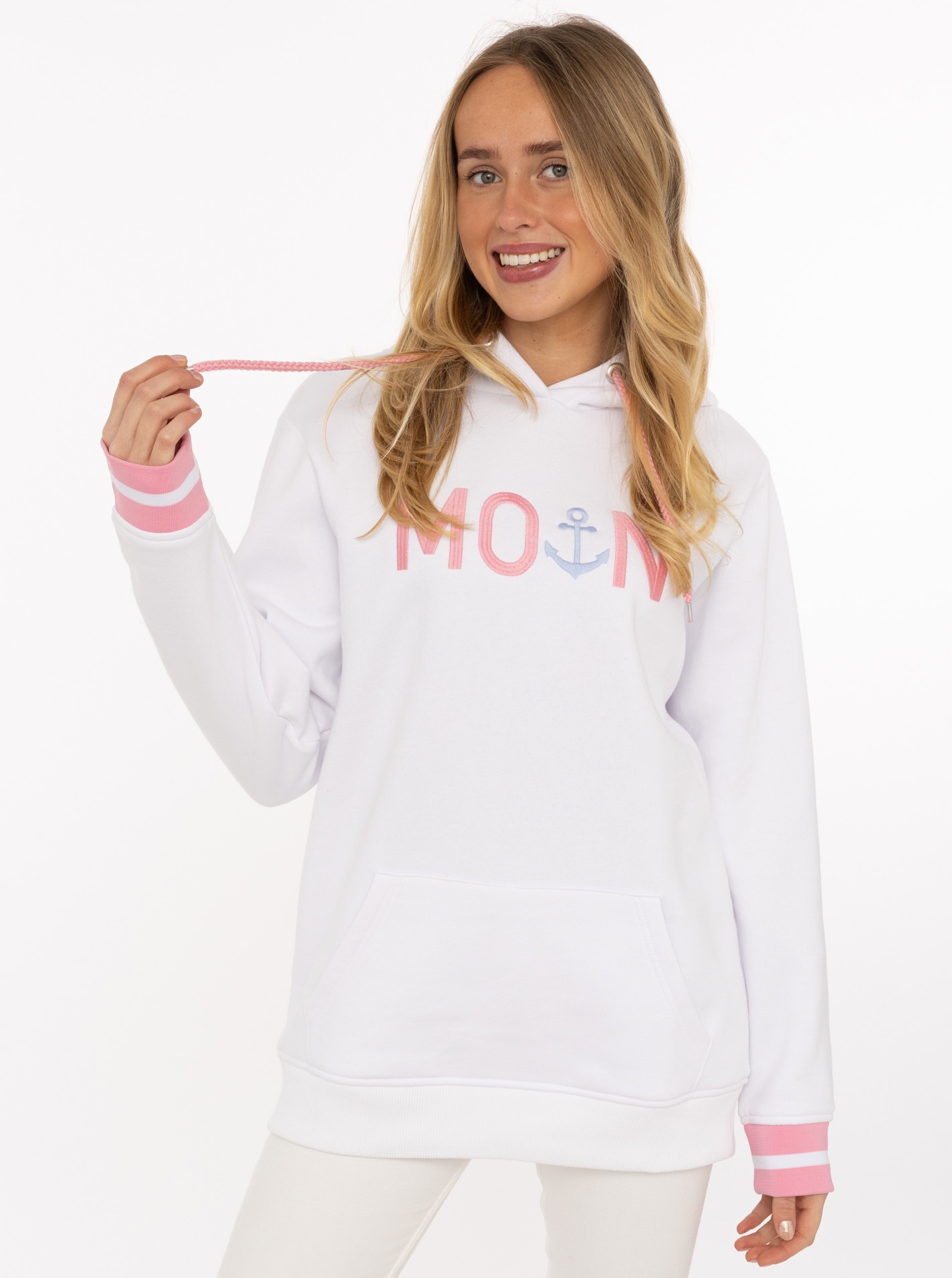 Zwillingsherz Hoodie »"Rahel"«, mit "MOIN" und Anker Stickerei, kontrastfarbigen Ärmelbündchen
