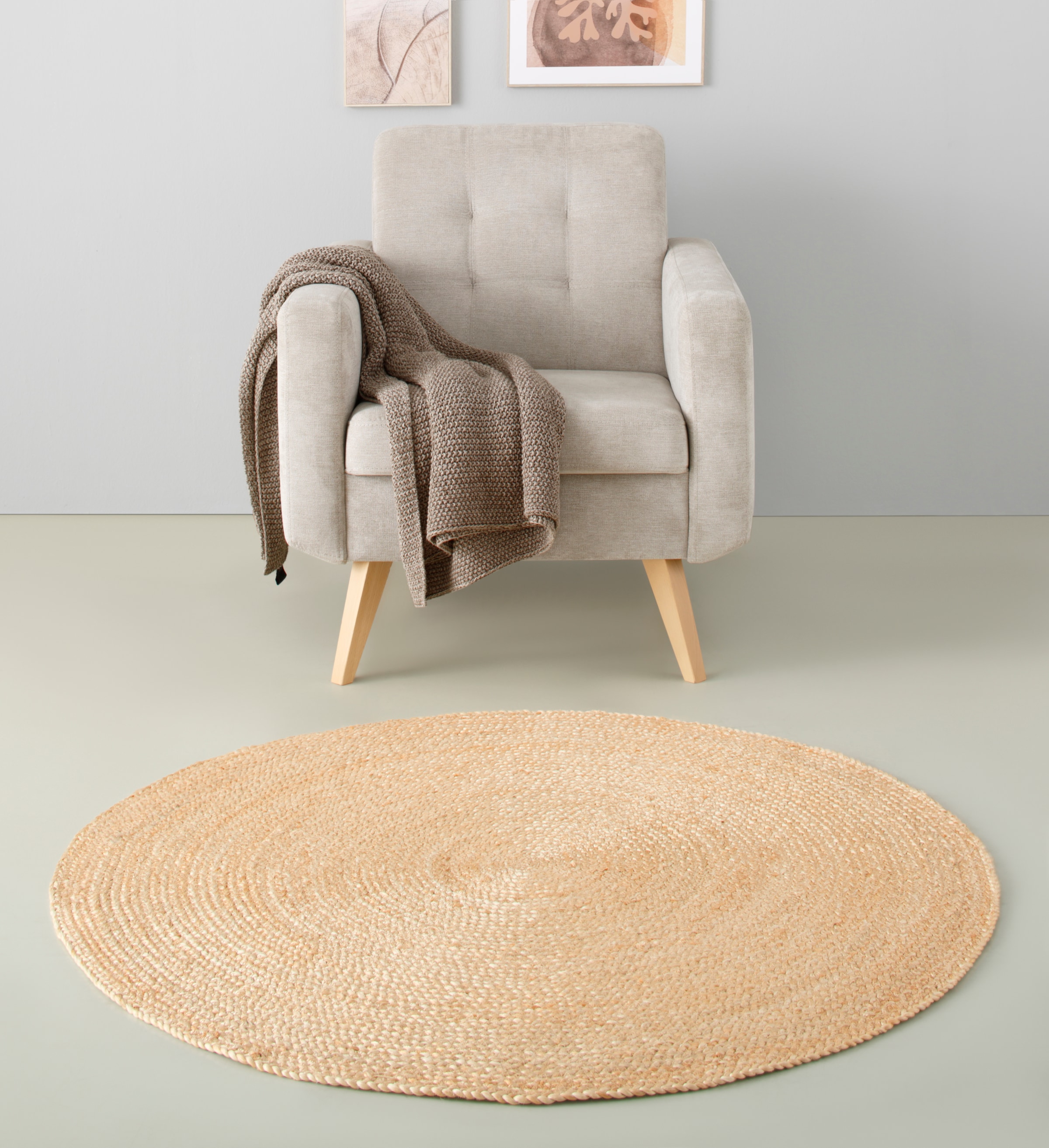 my home Teppich »Naturala, Jute-Teppich, handgefertigt«, rund, Naturprodukt, Jute, Boho, Wendeteppich, Wohnzimmer, Esszimmer