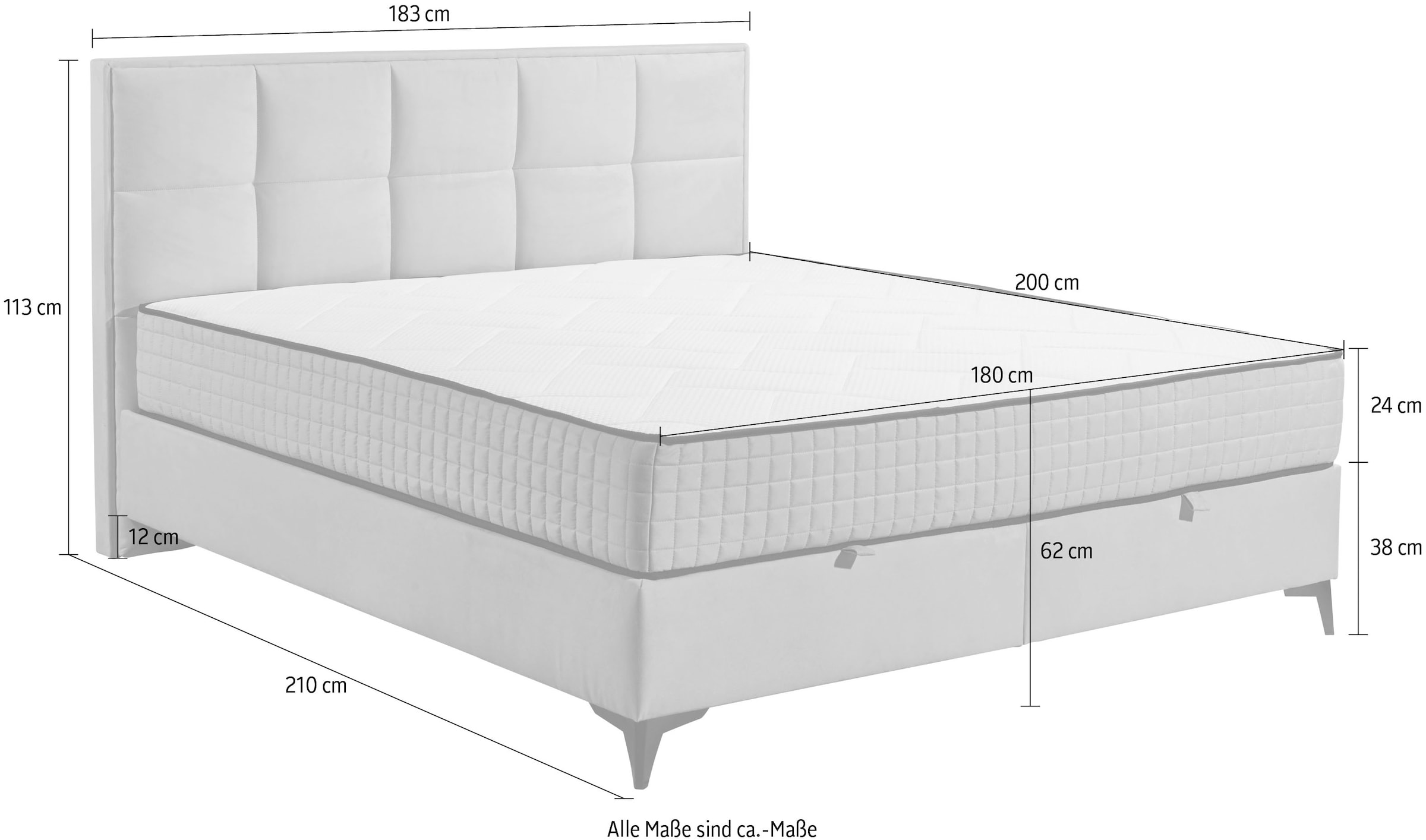 ED EXCITING DESIGN Boxbett »Monroe inkl. Bettkasten, erhältlich in den Breiten 160cm & 180cm«, Duo-Matratze - feste Seite mit Kokosmatte