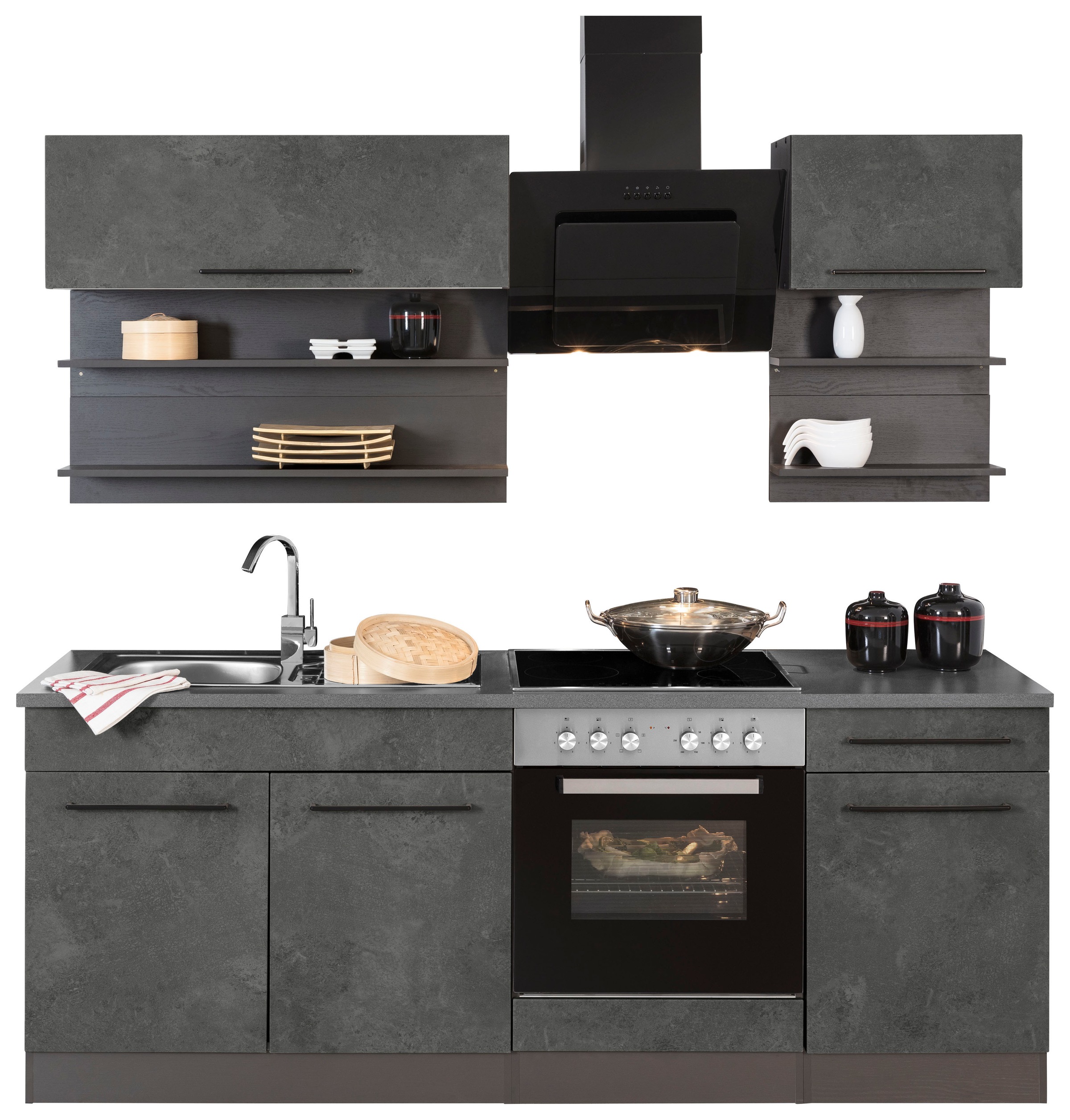 KOCHSTATION Küchenzeile "KS-Tulsa" Breite 210 cm, schwarze Metallgriffe, ho günstig online kaufen