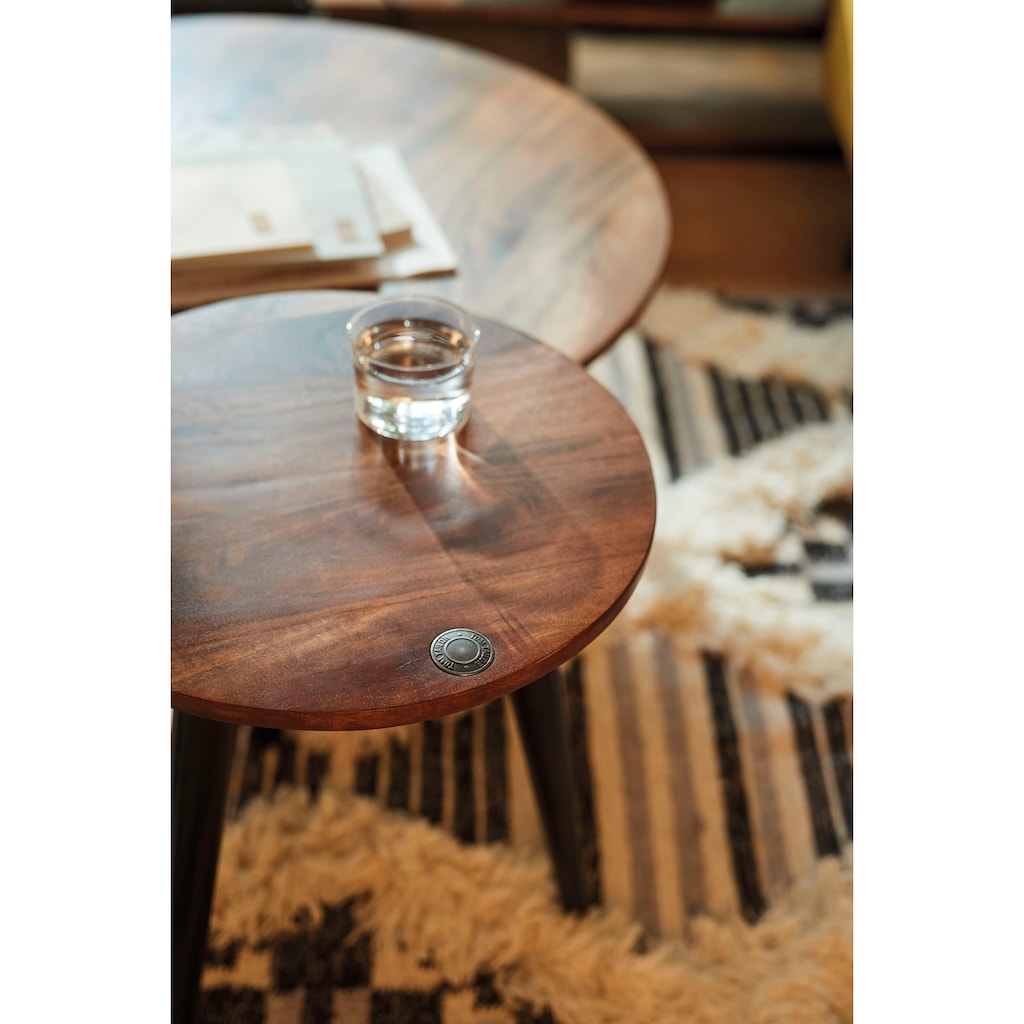 TOM TAILOR HOME Beistelltisch »T-WOOD TABLE SMALL«, Beistelltisch mit Knopfdetail, dunkles Mangoholz und schwarze Beine