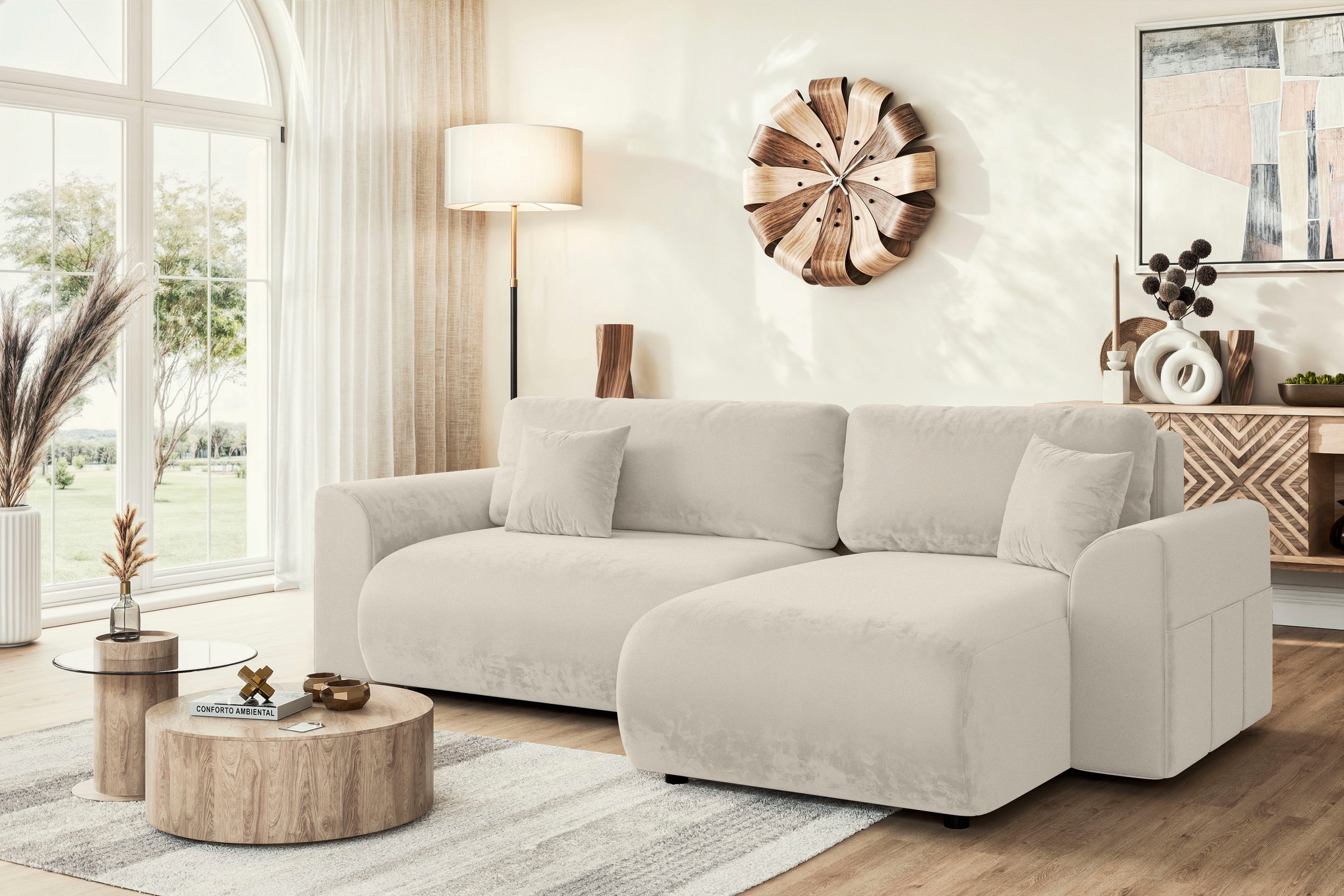 Home affaire Ecksofa "VasbySuyal Schlafsofa 235cm L-Form mit Recamiere beidseitig montierbar" Designsofa mit Bettfunktion und Bettkasten, Maße B/T/H: 235/138/80 cm