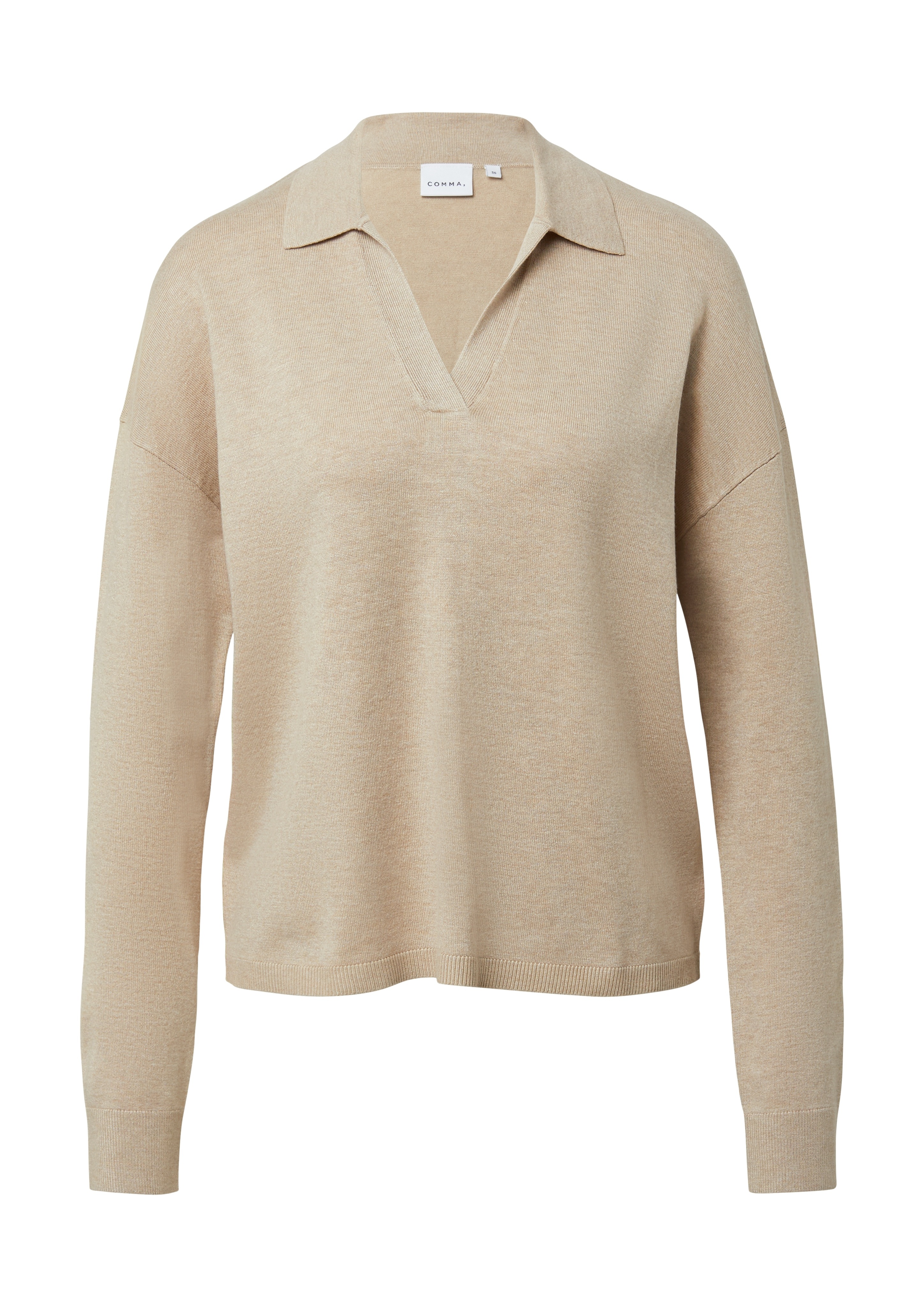 Thumbnail - Comma Strickpullover mit V-Ausschnitt und Polo Kragen