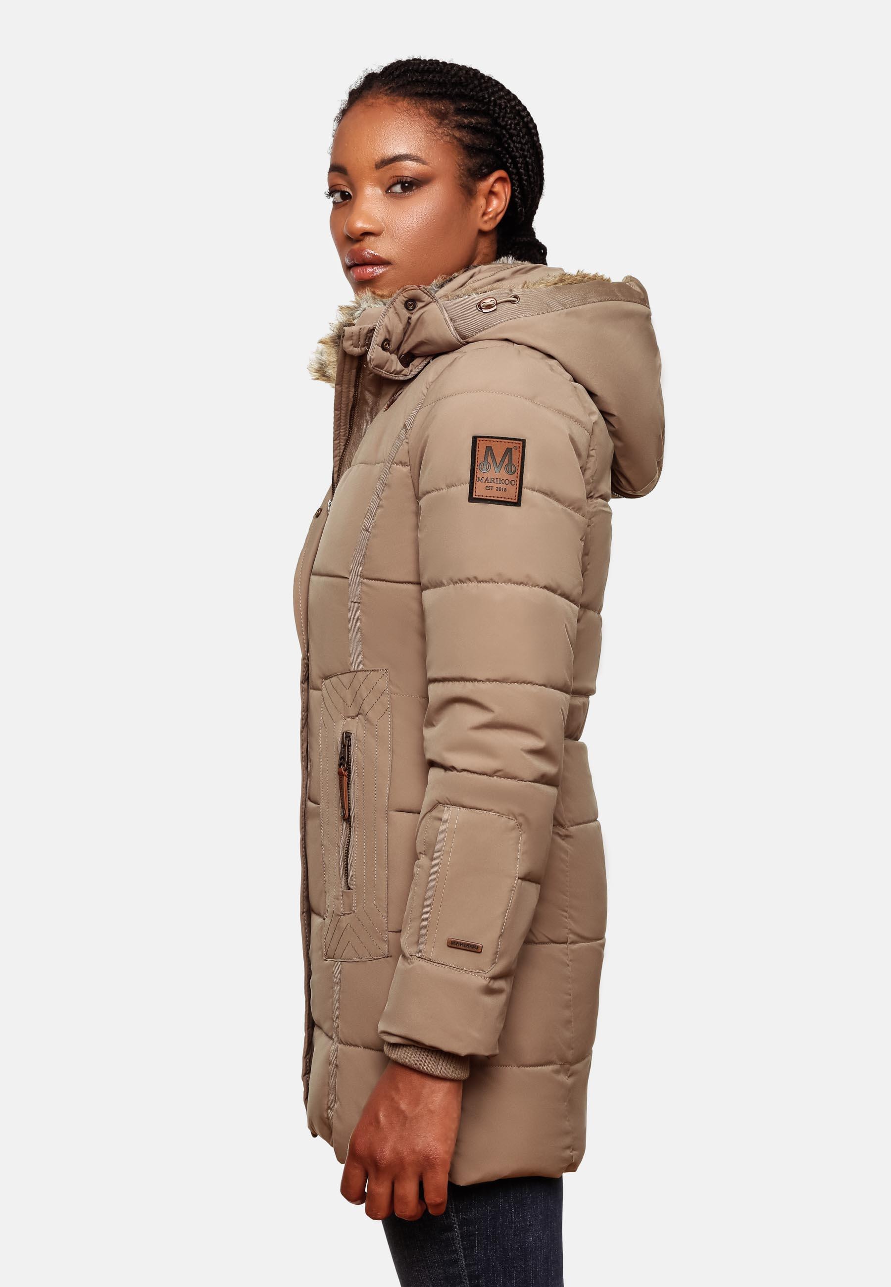 Marikoo Wintermantel »Lieblings Jacke«, stylischer Winter Steppmantel m. Kunstpelz-Kapuze