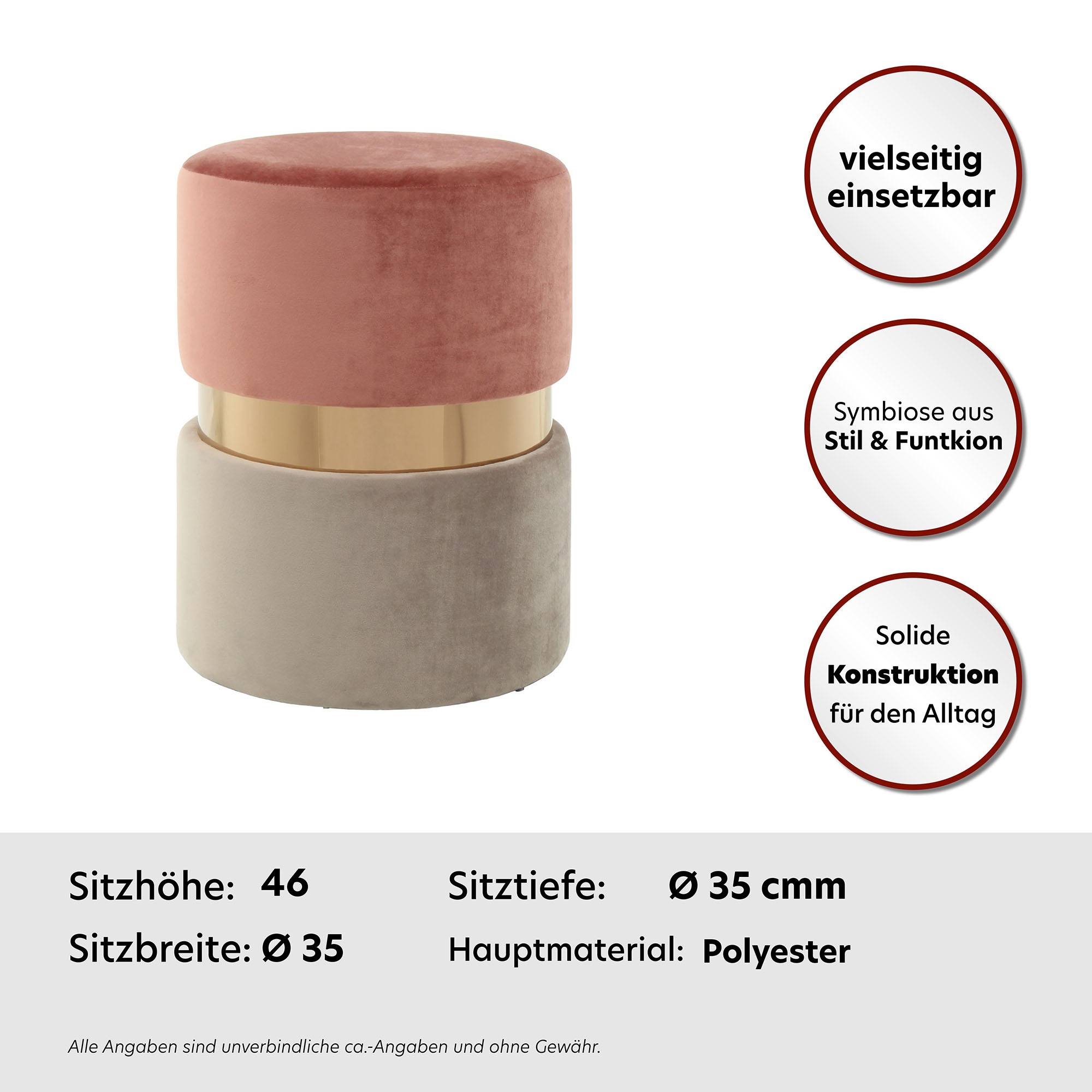 Kayoom Sitzhocker »Hocker Gipsy 825, stilvoller Sitzhocker, runde Form, stilvolles Design«, (1 St.), samtweich, platzsparend, vielfältig einsetzbar, weiche Polsterung