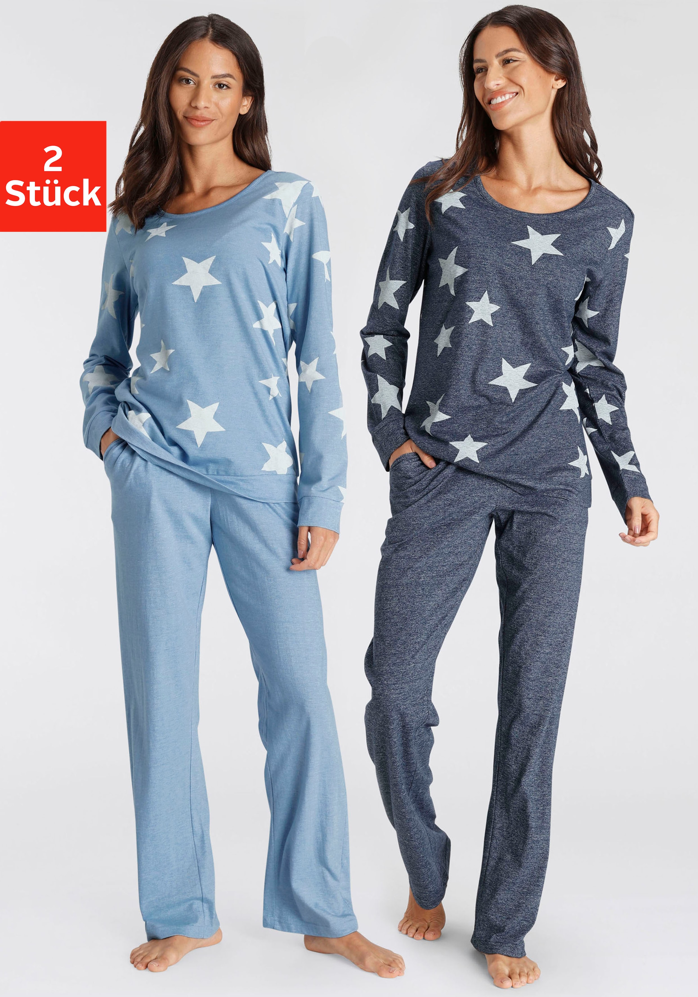 Vivance Dreams Pyjama 2 Stück, 4 Stk. tlg., in melierter Optik mit Sternen günstig online kaufen