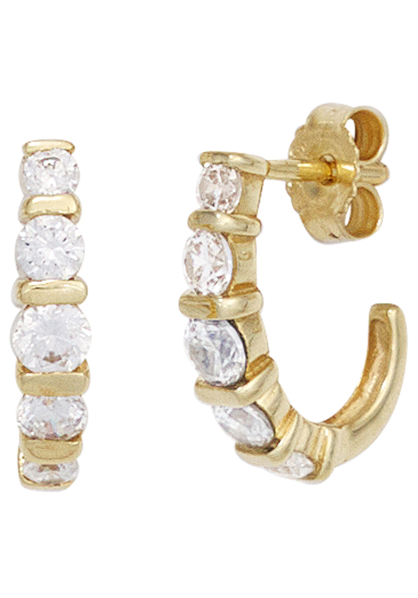 Paar Creolen JOBO "Ohrringe Halbcreolen", gelbgold 333, Ohrringe, Damen, Gelbgold 333, 333 Gold mit 10 Zirkonia