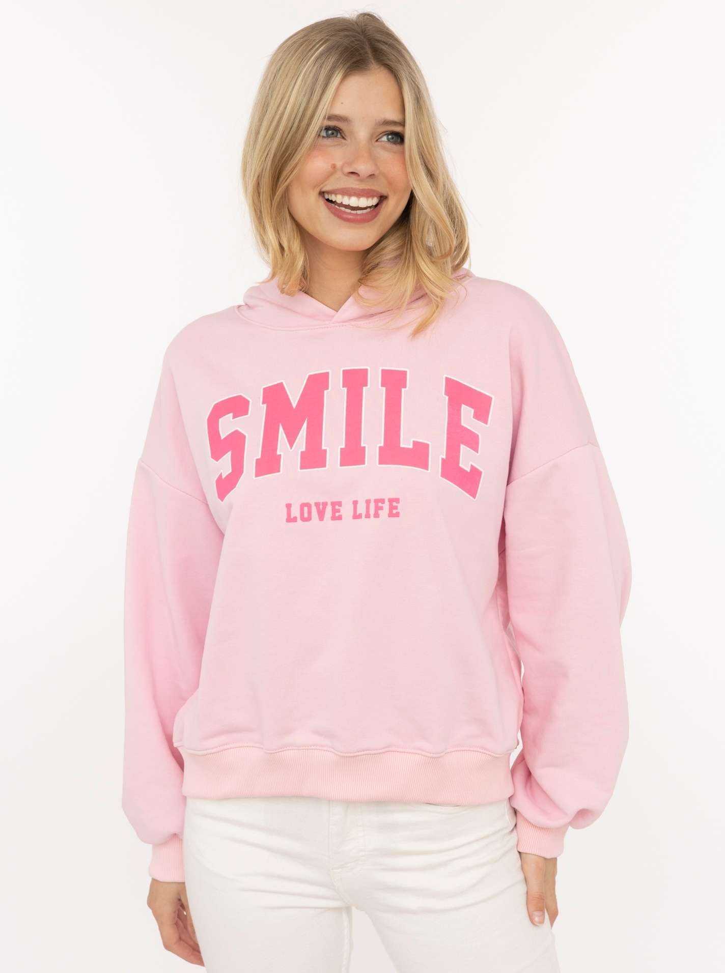 Zwillingsherz Hoodie ""Smile"", Kapuze, lange Ärmel, elastische Bündchen, großer Neon-Print