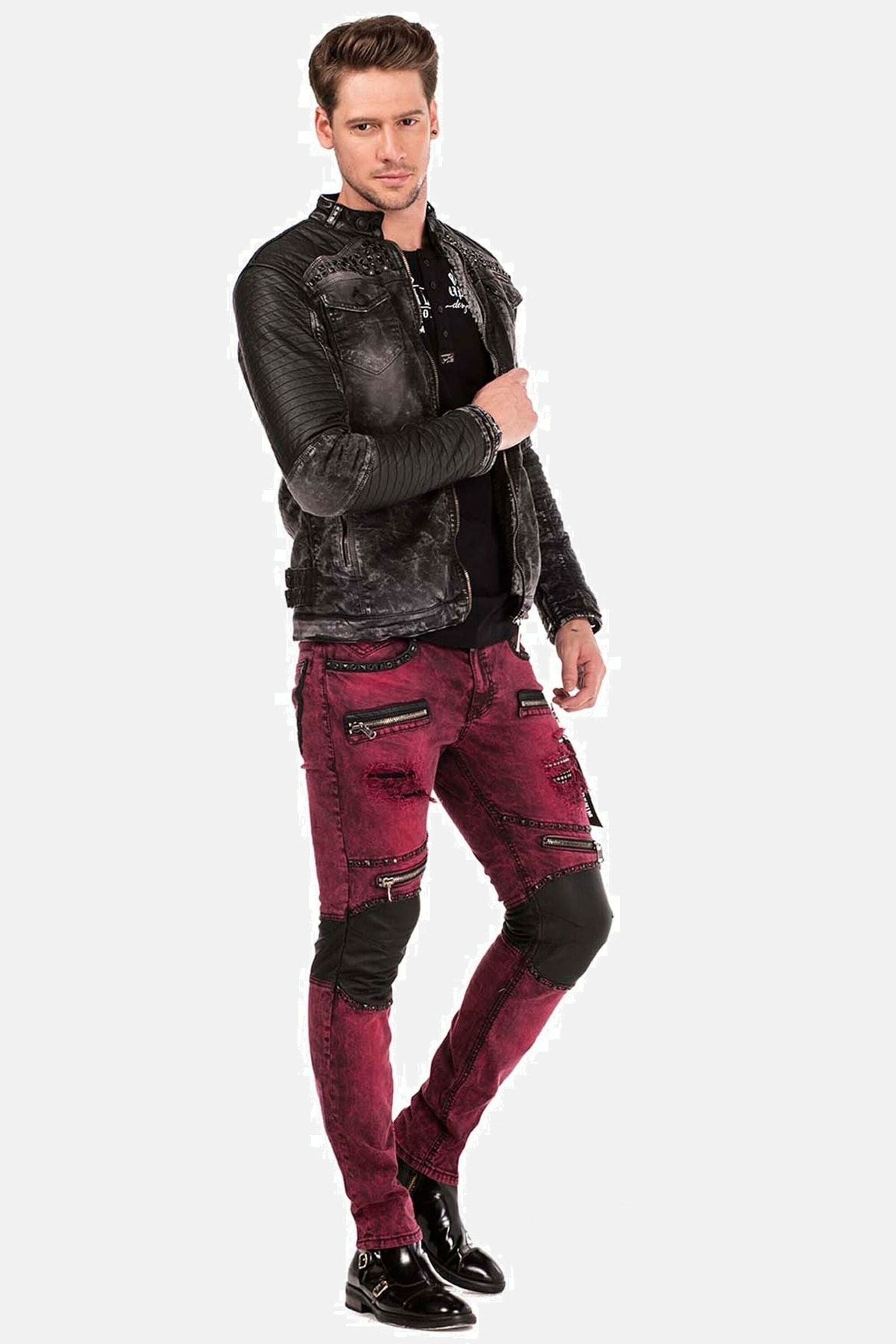 Cipo & Baxx Slim-fit-Jeans »Jeans«, mit Nieten und dekorative Reißverschlüssen, CD-481
