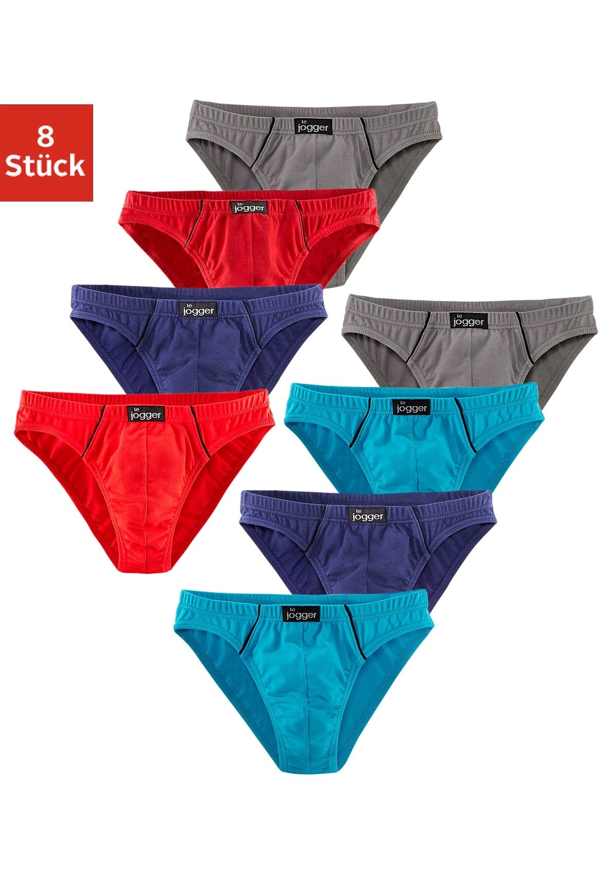le jogger Slip "Minislip" Packung, 8 Stk., knappe Form, schöne Farben mit kontrastfarbenen Pipings