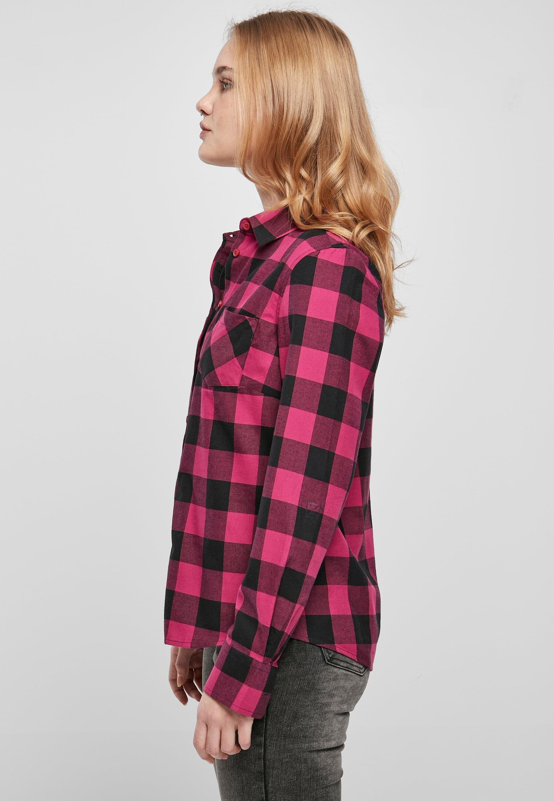URBAN CLASSICS Langarmhemd »Urban Classics Damen Ladies Turnup Checked Flanell Shirt«, (1 tlg.)