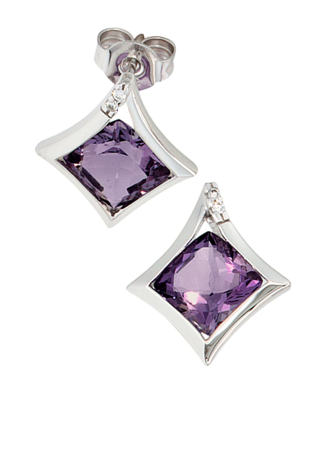 Paar Ohrstecker JOBO "Ohrringe", lila, Ohrringe, Damen, SI = kleine Einschlüsse, Diamanten Weißgold 585, Diamanten, Weißgold 585, 585 Weißgold mit Amethyst und 4 Diamanten