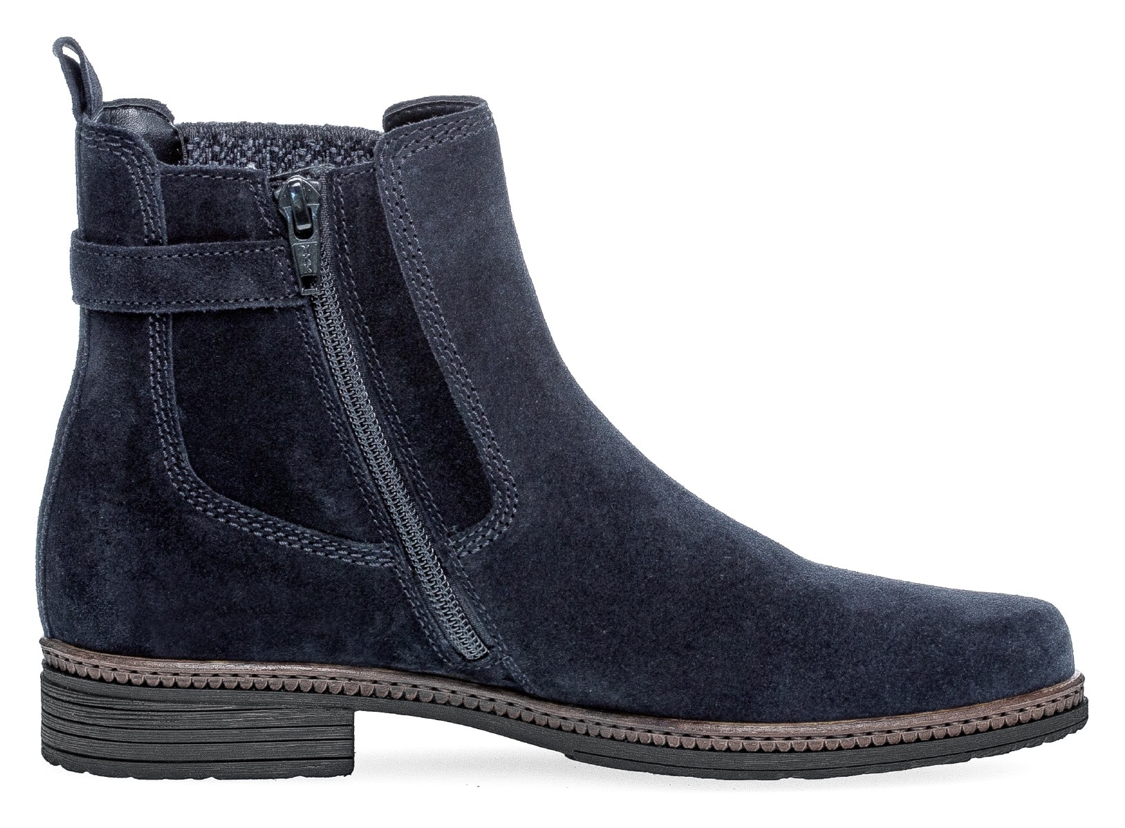 Chelseaboots GABOR, Damen, Gr. 38, blau (nachtblau), Elastischer Einsatz, Veloursleder, Schuhe Chelseaboots, Blockabsatz, Stiefelette, Businesschuh mit Zierriegel 2
