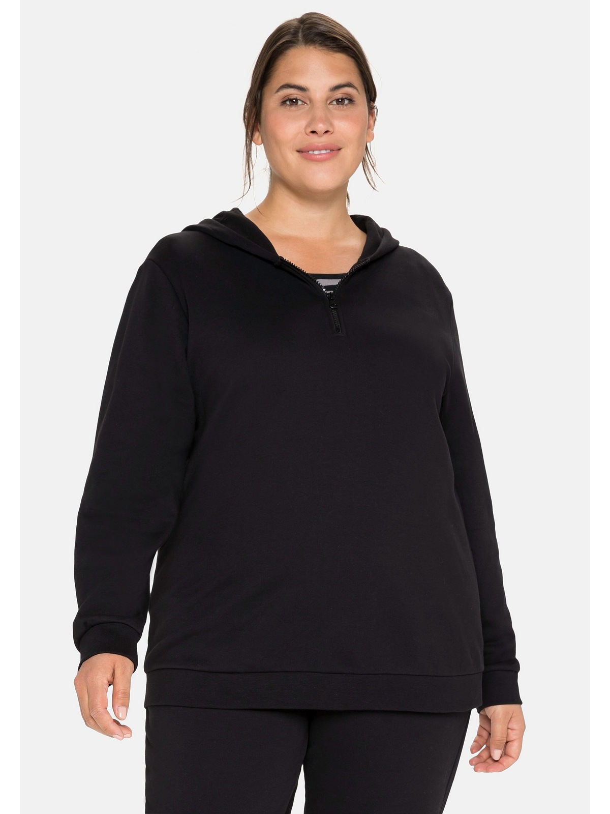 Sheego Kapuzensweatshirt »Große Größen«, mit am BAUR | bestellen Ausschnitt für Reißverschluss