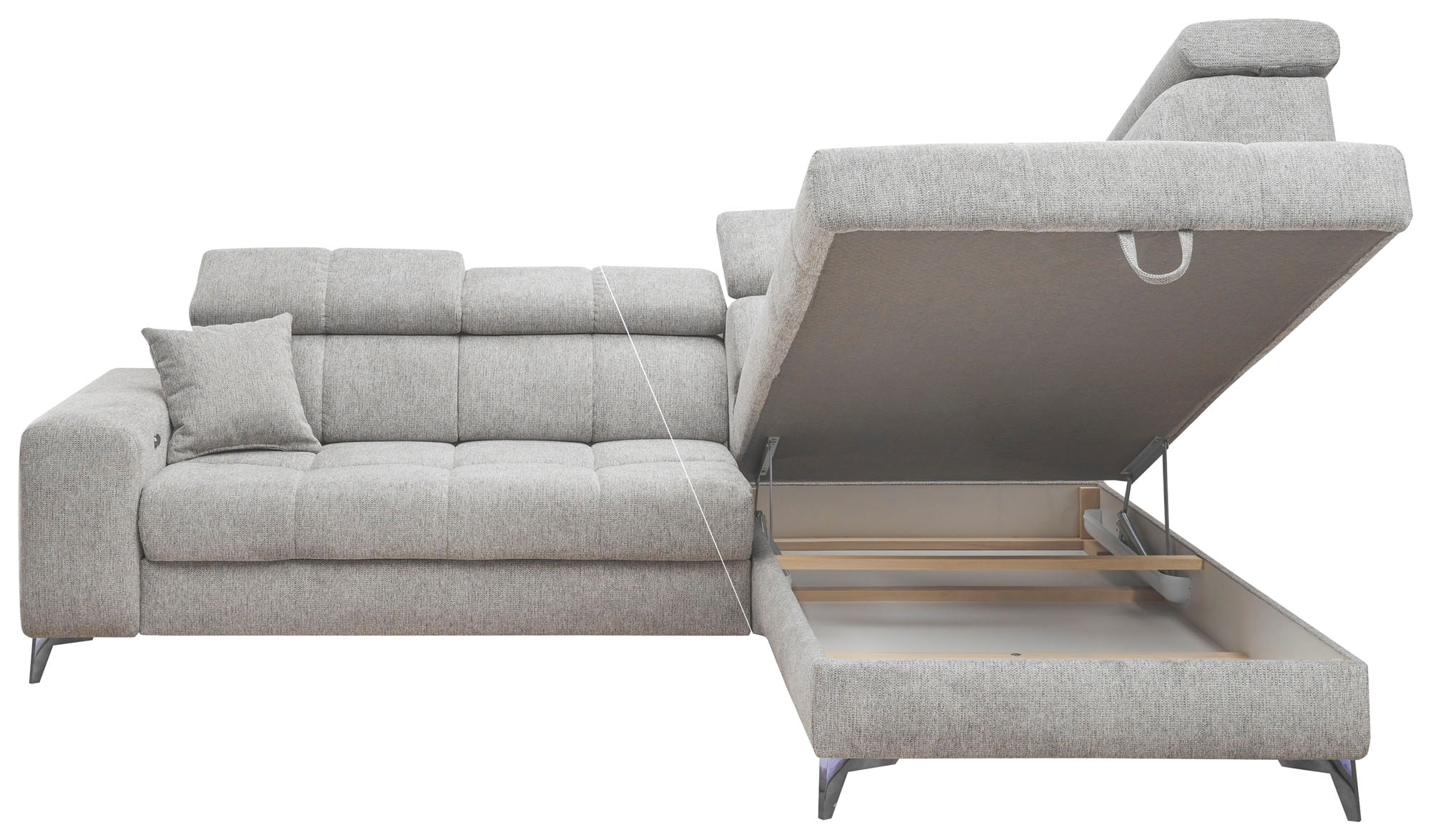 ED EXCITING DESIGN Ecksofa »Sydney L-Form mit Bettfunktion, Bettkasten, Kopfteilverstellung«, motorischer Sitztiefenverstellung, USB-Port & 2 Zierkissen