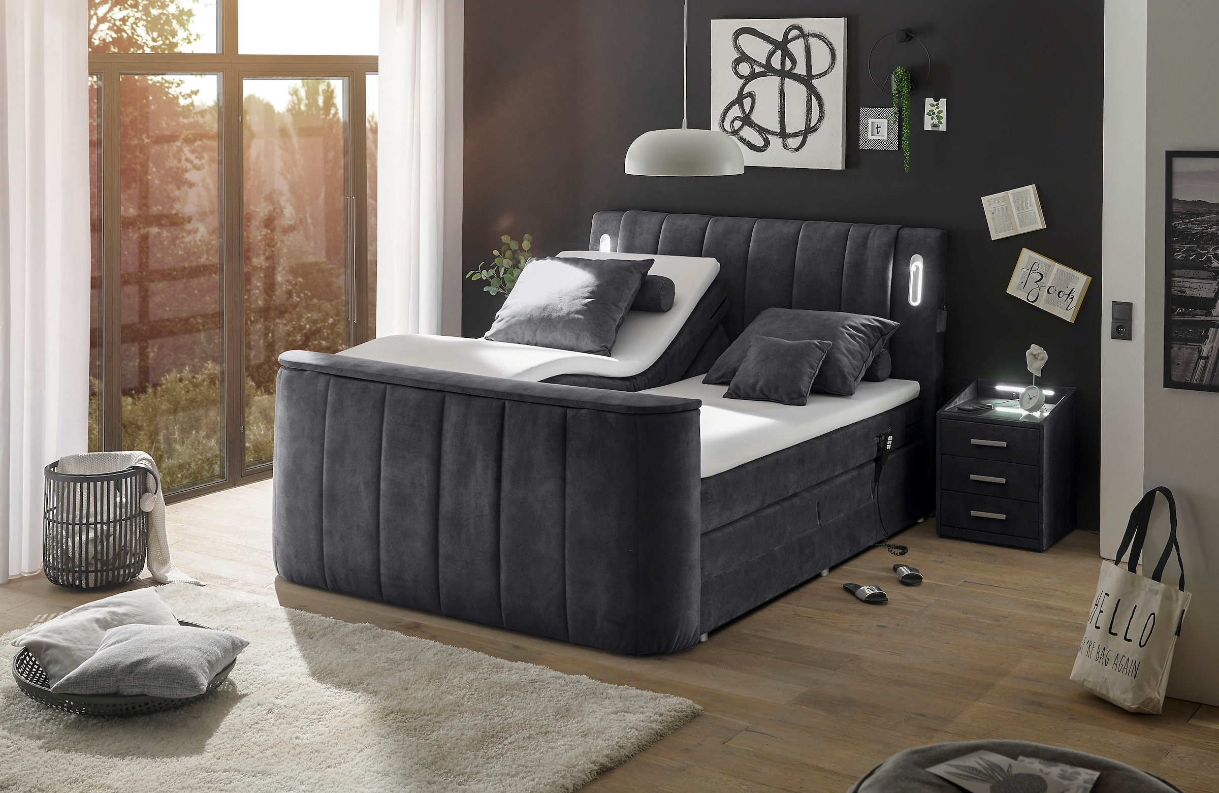 ED EXCITING DESIGN Boxspringbett "Dallas" 6 Stk. tlg. inkl. Topper, LED-Bel günstig online kaufen