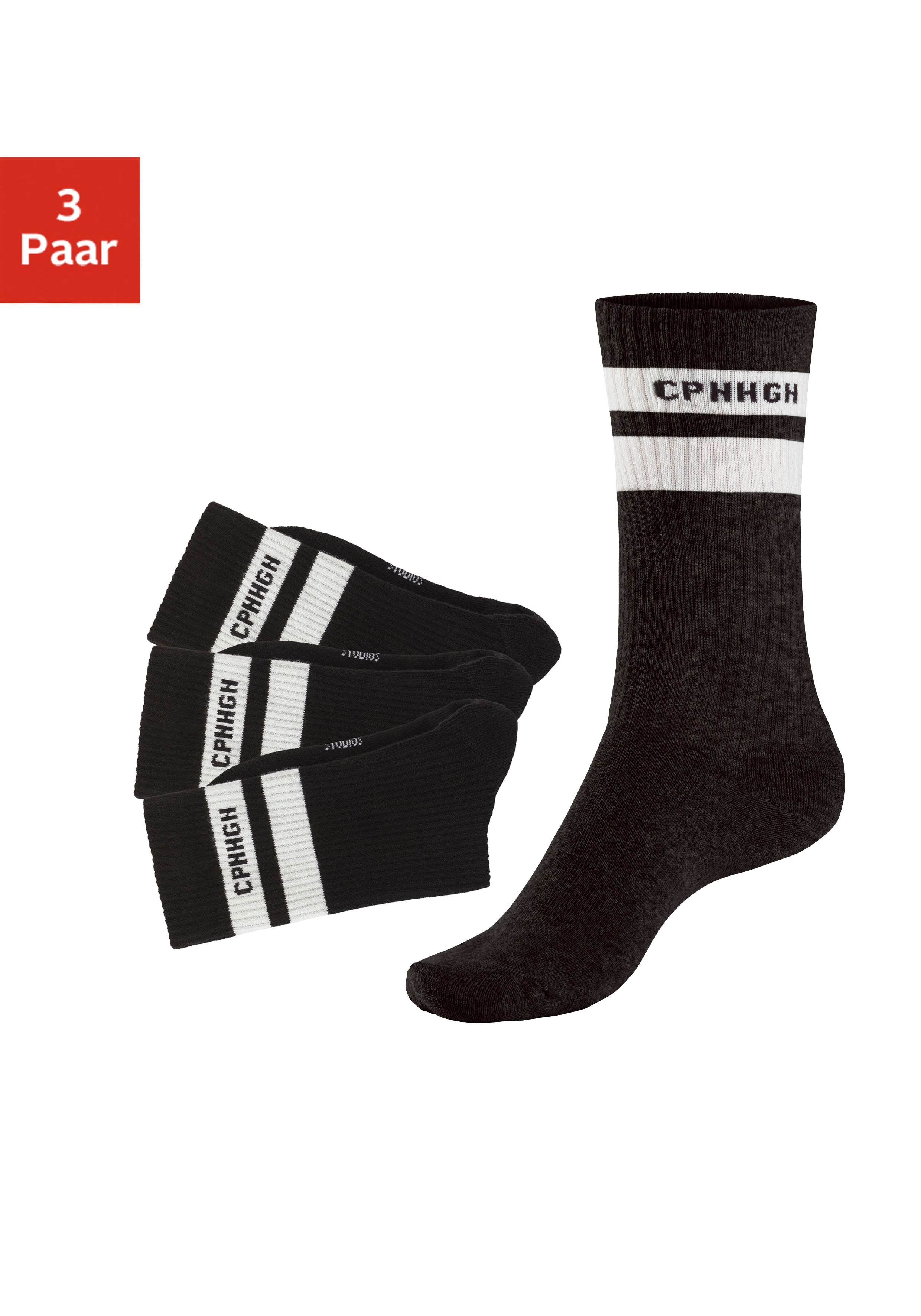 Copenhagen Studios Tennissocken Packung, 3 Stk. tlg. mit Streifendesign und Vollfrottee