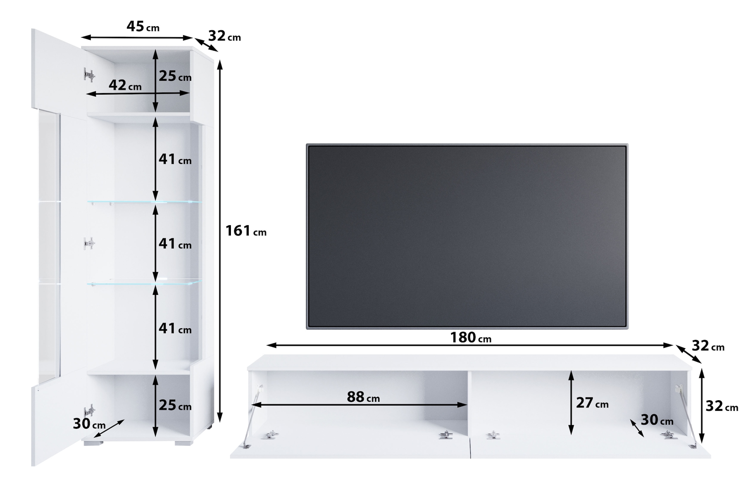 INOSIGN Wohnwand »Kenia«, (Komplett-Set, 2 St.), Vitrine mit Eckverglasung, hängend und stehend montierbar