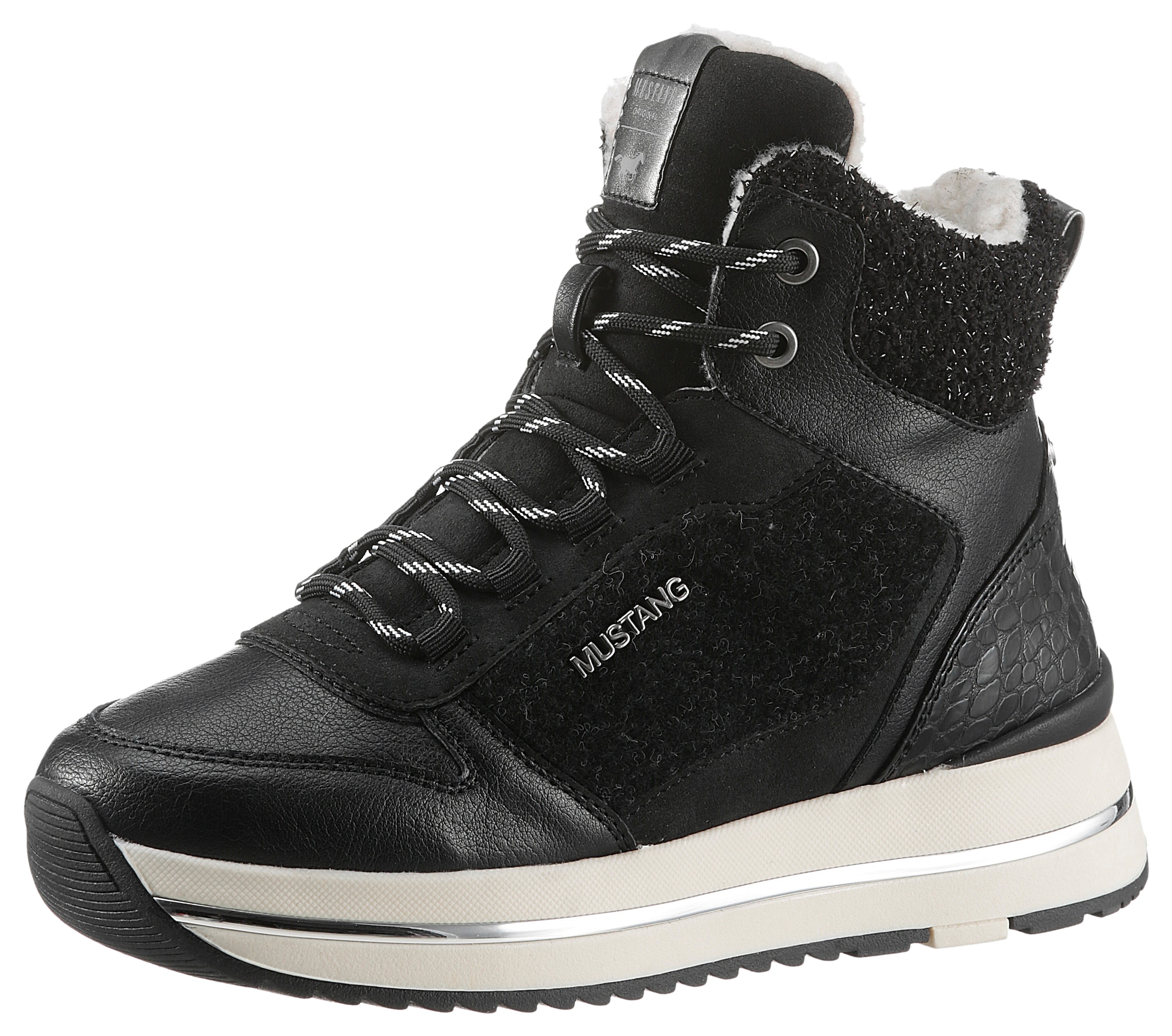 Mustang Shoes Winterboots, mit Besatz in Kroko-Optik