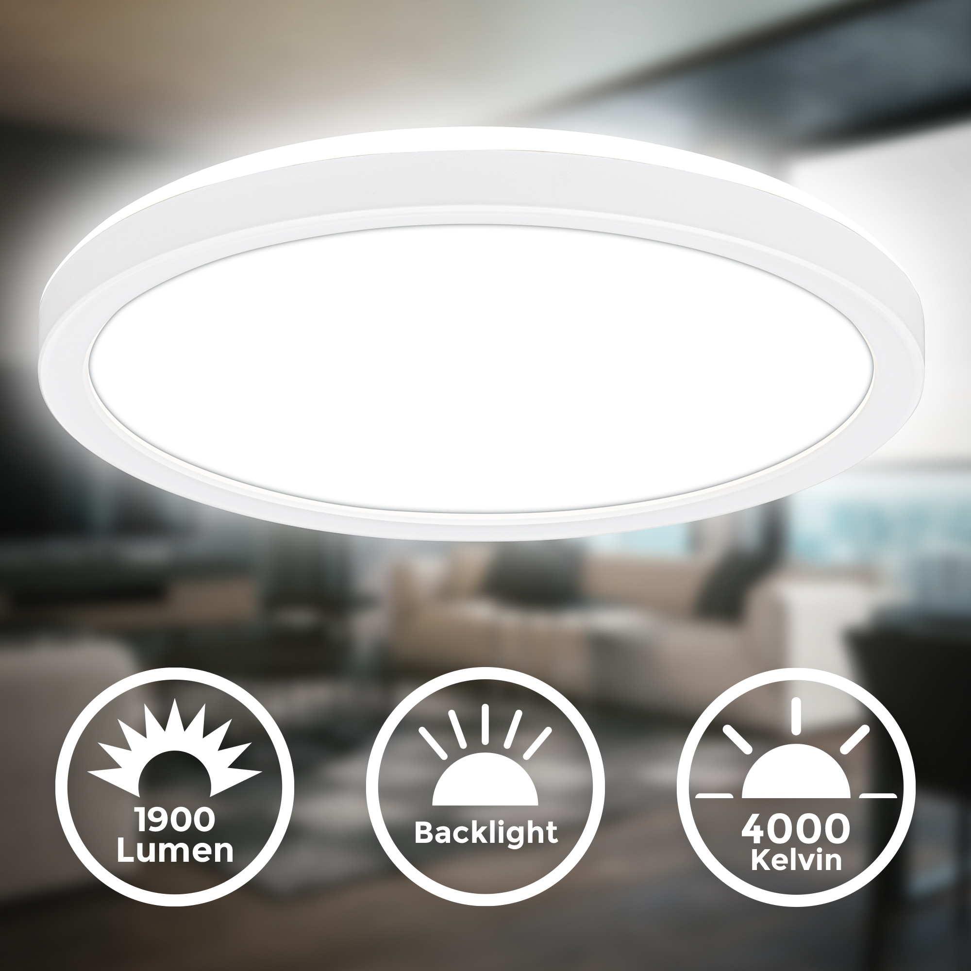 B.K.Licht LED Deckenleuchte »BKL1598 Ultraflache Deckenlampe, LED Panel mit Backlight«, 1 flammig, Leuchtmittel LED-Modul | LED fest integriert, 4.000K, 1.900 Lm, 16W, indirekte Hintergrundbeleuchtung, ⌀24cm, Weiß
