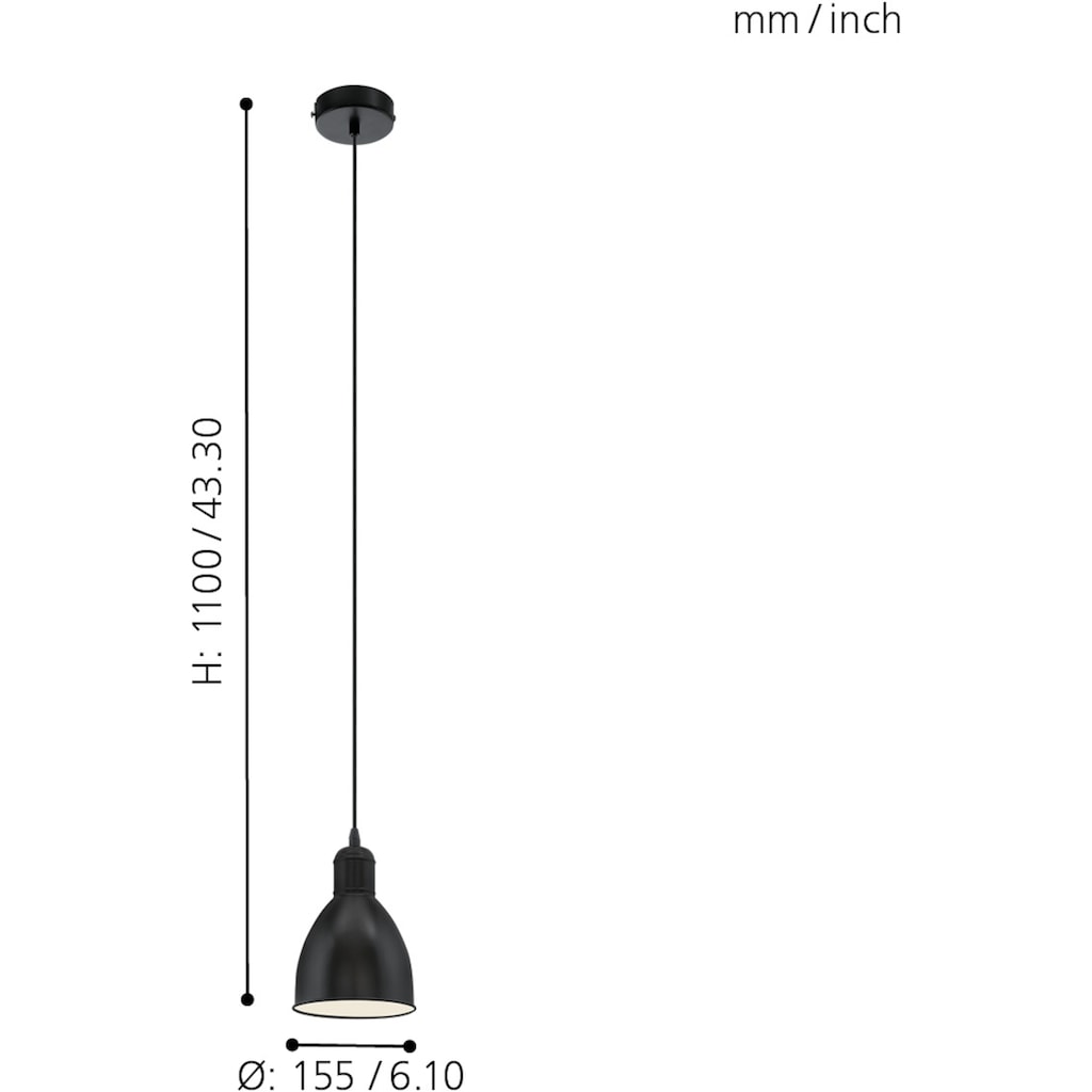 EGLO Pendelleuchte »PRIDDY«, 1 flammig-flammig, schwarz, weiß / Ø15,5 x H110 cm / exkl. 1 x E27 (max. 40W)