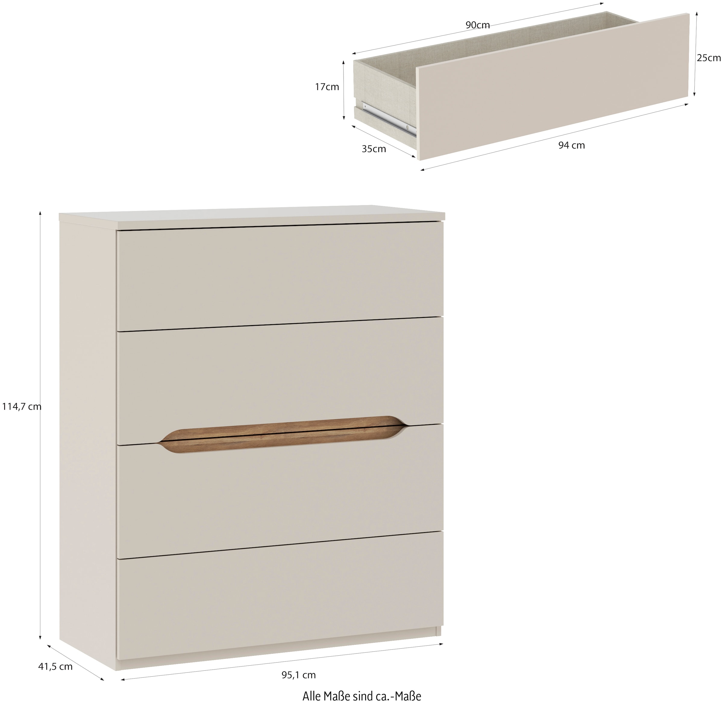 FORTE Hochkommode B/H/T 95,1/114,7/41,5 cm Hochkommode ohne Griffe
