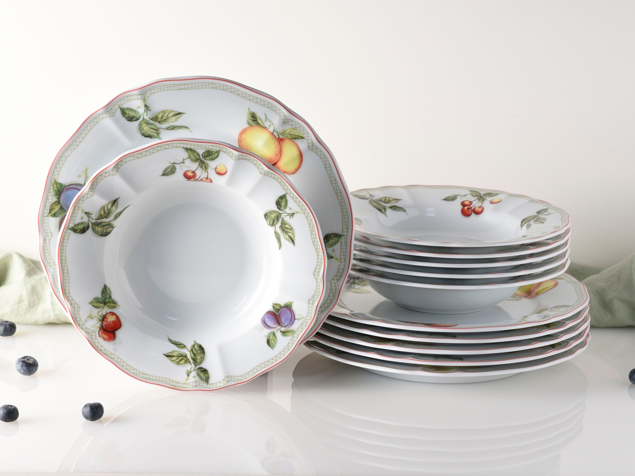 Thumbnail - CreaTable Tafelservice "Teller Set, Geschirr-Set Flora Orchard" Service, Früchtedekor, 12 Teile, für 6 Personen