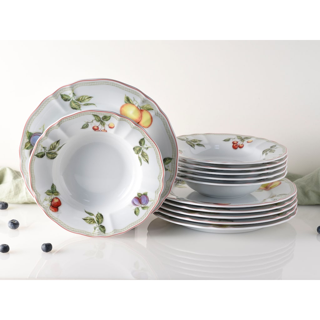 CreaTable Tafelservice »Teller Set, Geschirr-Set Flora Orchard«, (Set, 12 tlg., Teller Set für 6 Personen), Service, Früchtedekor, 12 Teile, für 6 Personen