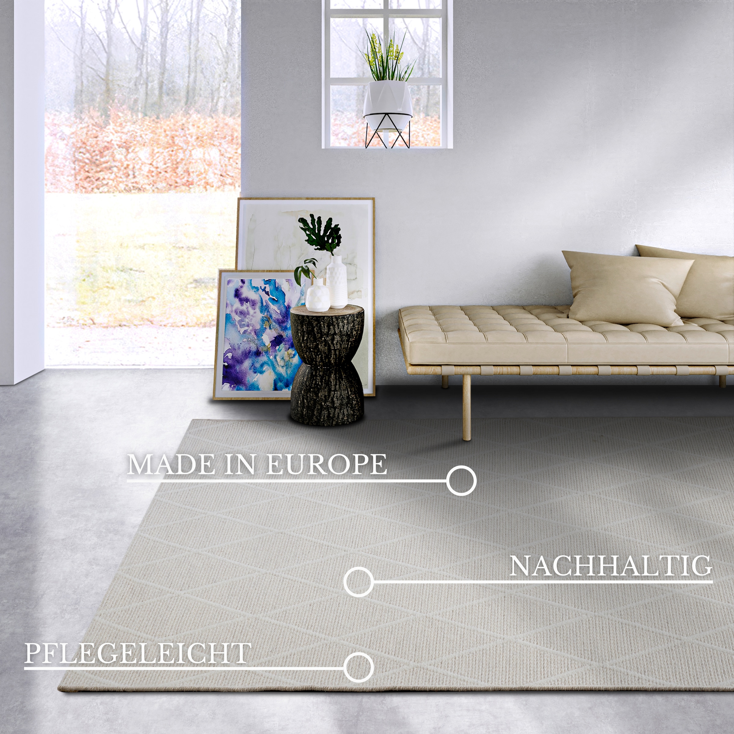 Villeroy & Boch Wollteppich »Maria«, rechteckig, 5 mm Höhe, Schurwolle, Wolle, Natur, Wohnzimmer, Schlafzimmer, Boho, Skandi