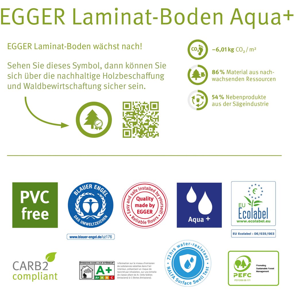EGGER Laminat »Aqua+ EHL105 Creston Eiche weiss«, 8mm, 1,995m² - Fußboden mit Klicksystem - beige