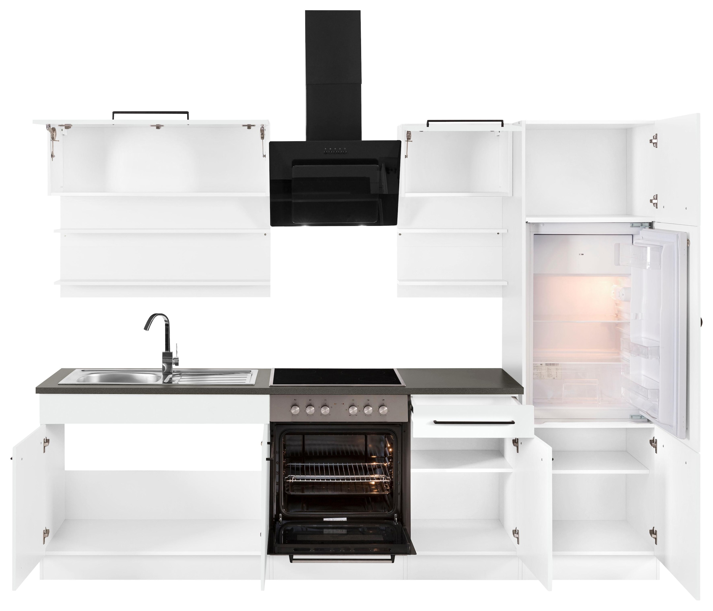 KOCHSTATION Küchenzeile »KS-Tulsa«, mit E-Geräten, Breite 270 cm, schwarze Metallgriffe, MDF Fronten