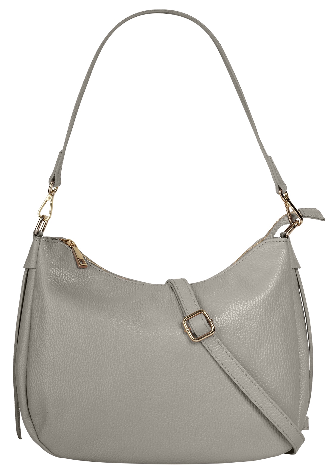 Umhängetasche CLUTY, Damen, Gr. B/H/T: 31cm x 24cm x 7cm onesize, grau, Leder, leicht glänzend, unifarben, Taschen Umhängetasche, echt Leder, Made in Italy