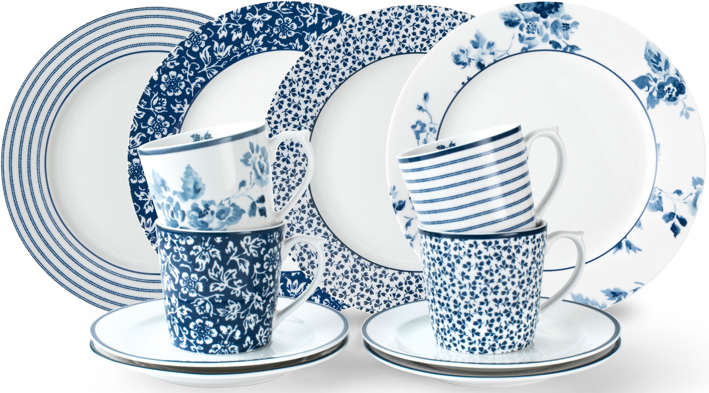 LAURA ASHLEY BLUEPRINT COLLECTABLES Kaffeeservice »Geschirr-Set, Service China Rose, Sweet Allysum, Floris, Candy Stripe«, (Set, 12 tlg., Geschirrset), 12 Teile, für 4 Personen