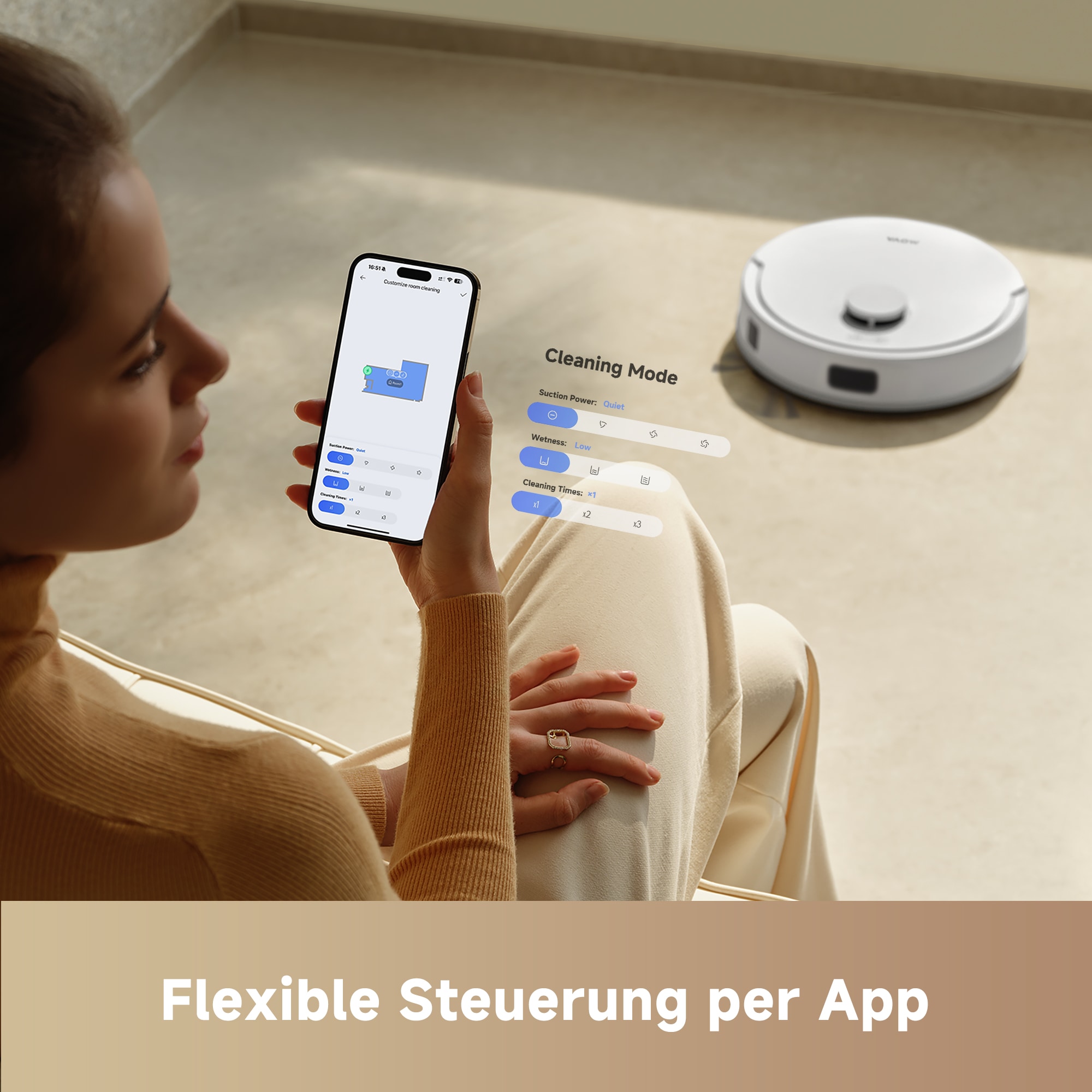 Mova Saugroboter »MOVA E20 Plus, mit Wischfunktion«, 5.000 Pa Saugkraft, Hindernisvermeidung, 3 Wasserdurchflussstufen