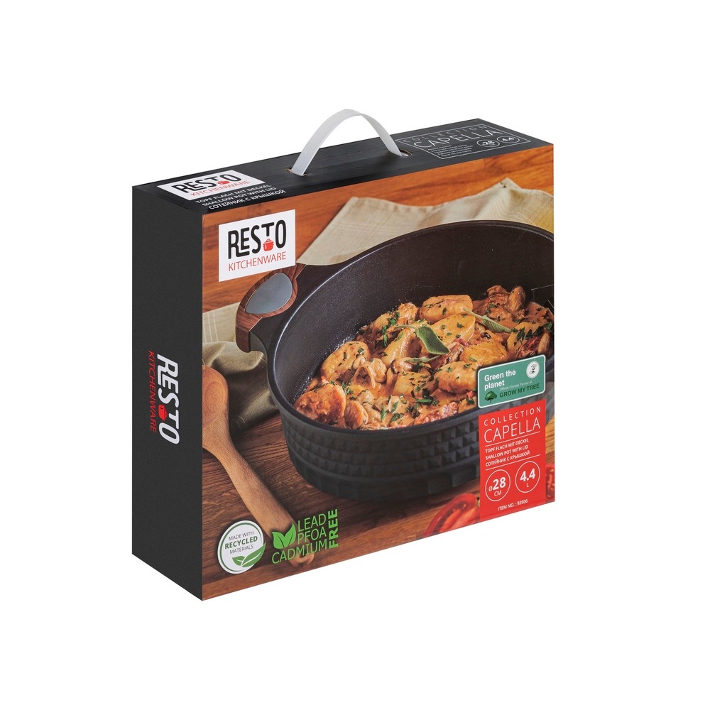 RESTO Kitchenware Kochtopf »Capella, Schmortopf antihaftbeschichtet und spülmaschinenfest«, Aluminiumguss, (2 tlg.), mit Glasdeckel und stoßdämpfendem Silikonrand, im Geschenkkarton