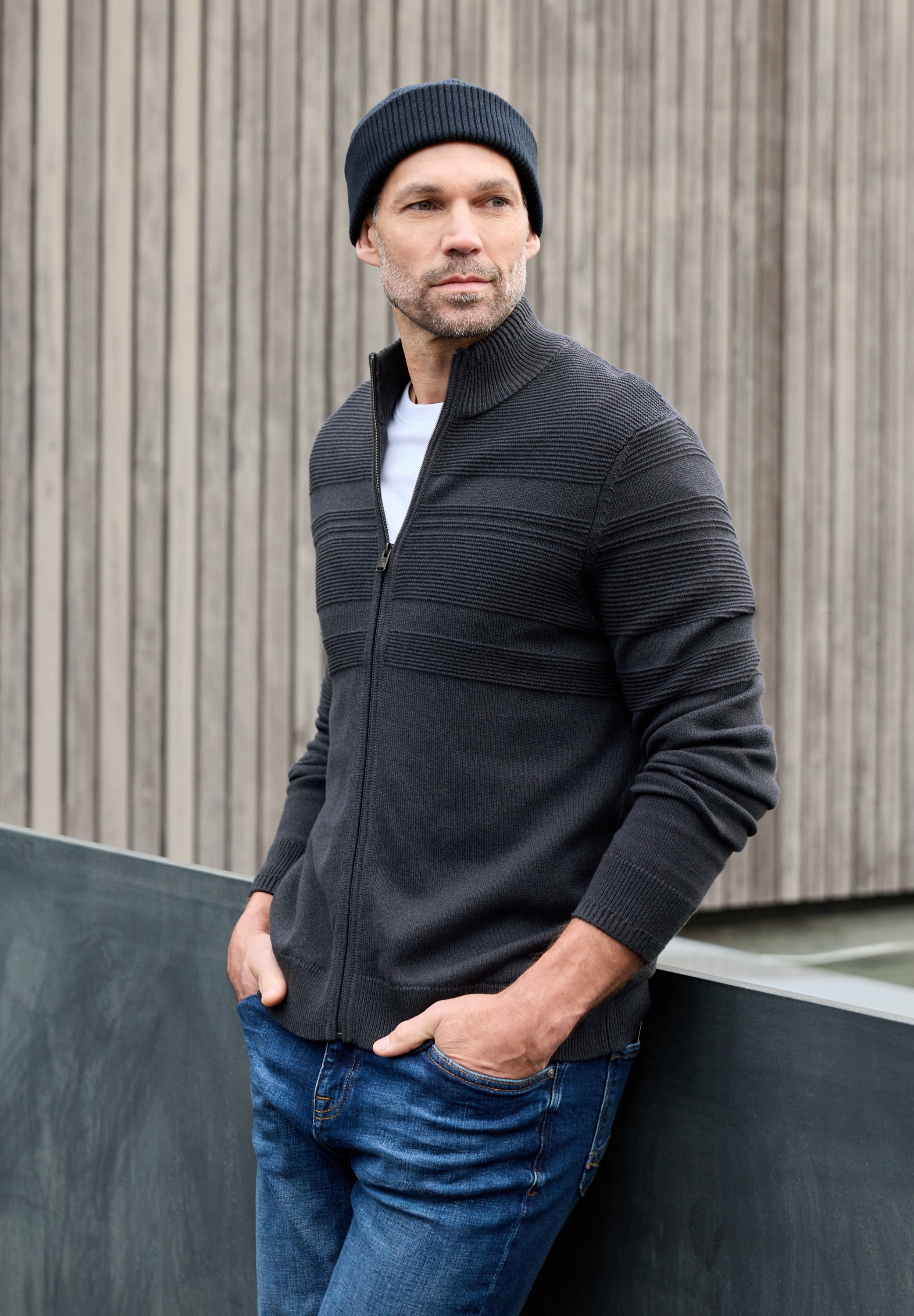 STREET ONE MEN Cardigan aus reiner Baumwolle